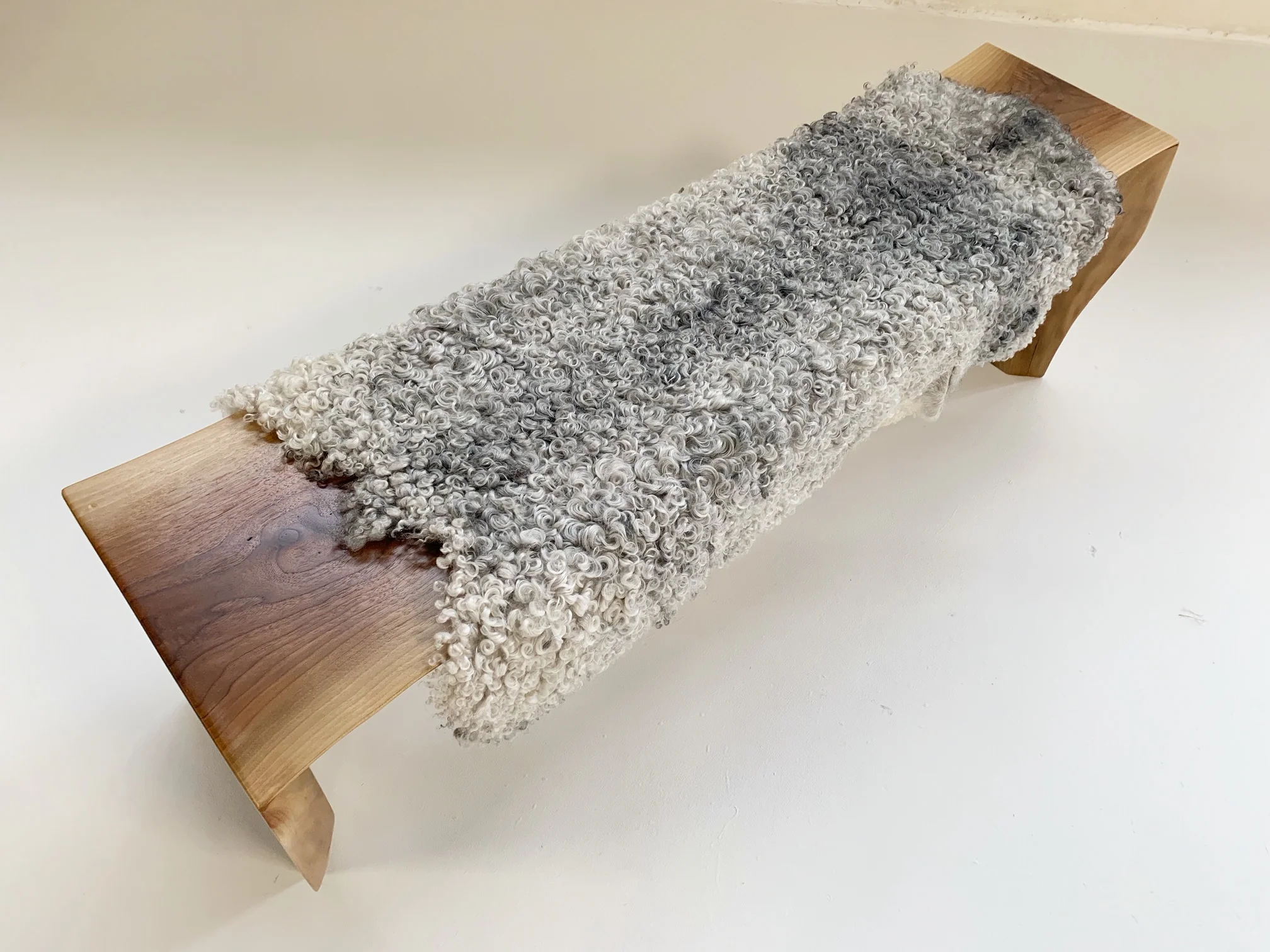 Walnut Bench with Gotland Sheepskin - Image 3
