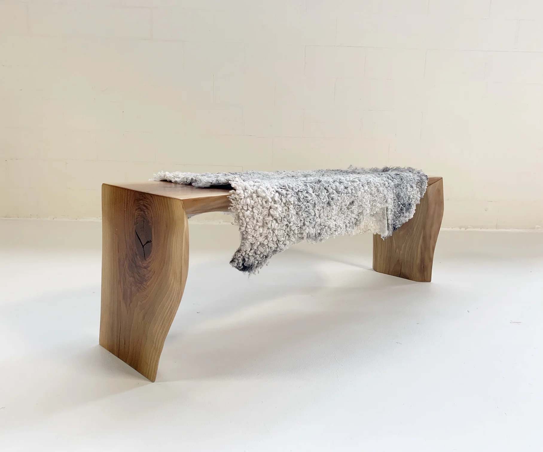 Walnut Bench with Gotland Sheepskin - Image 4