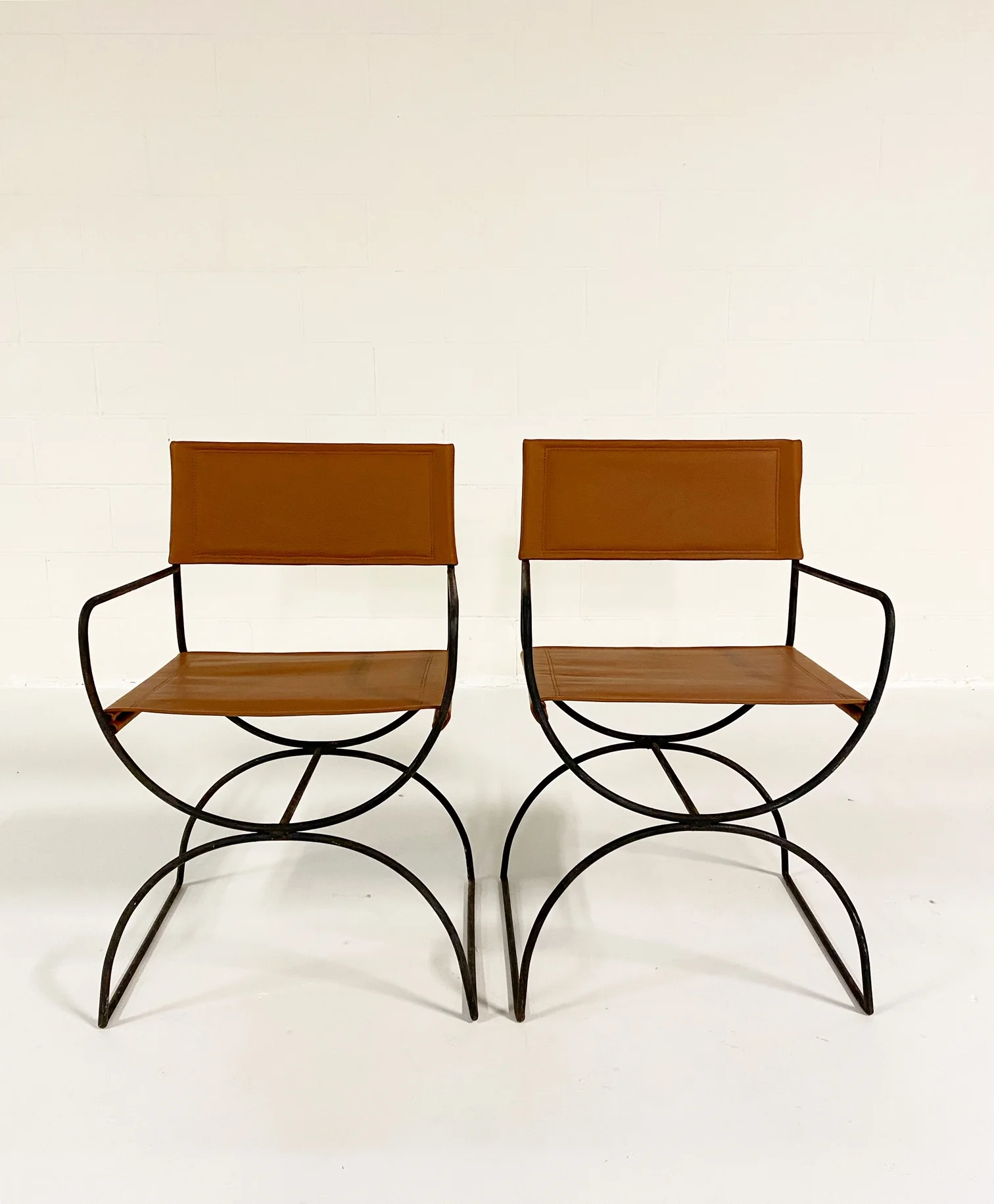 Iron Curule Chairs in Loro Piana Leather, pair - Image 2