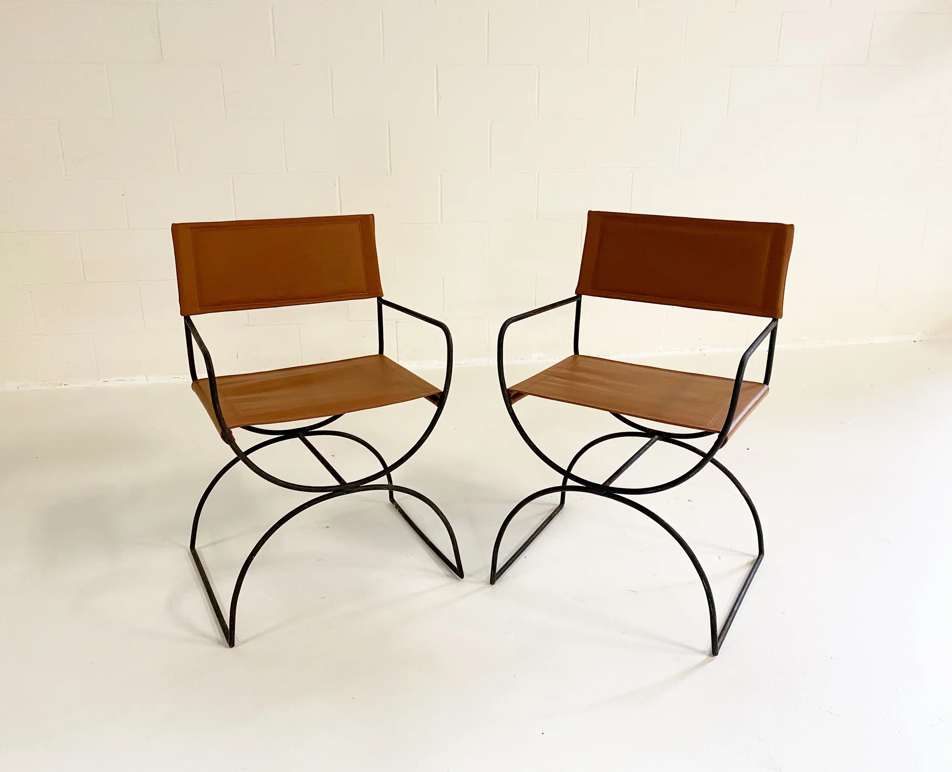 Iron Curule Chairs in Loro Piana Leather, pair - Image 6