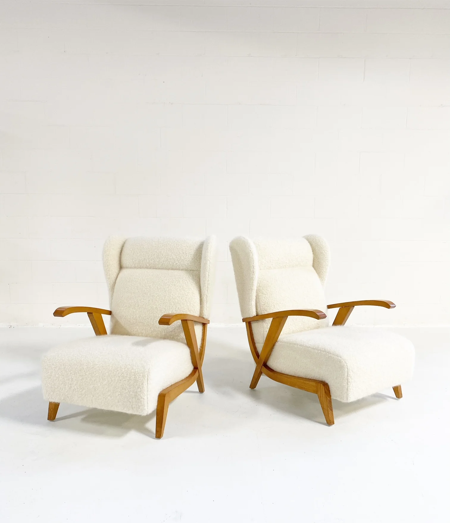 Italian Lounge Chairs in Pierre Frey boucle, pair