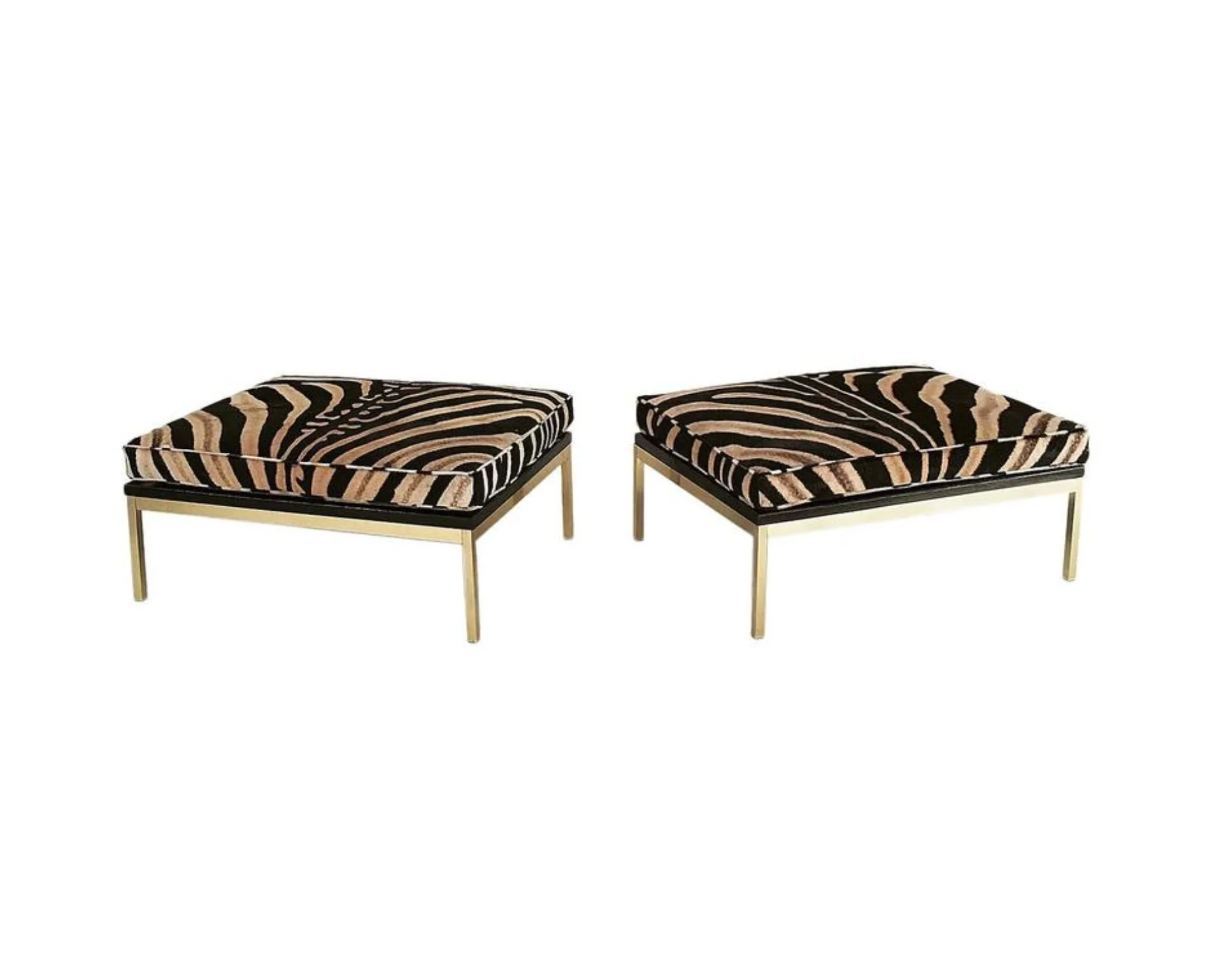 Knoll Style Zebra Hide and Brass Ottomans, pair - Image 10