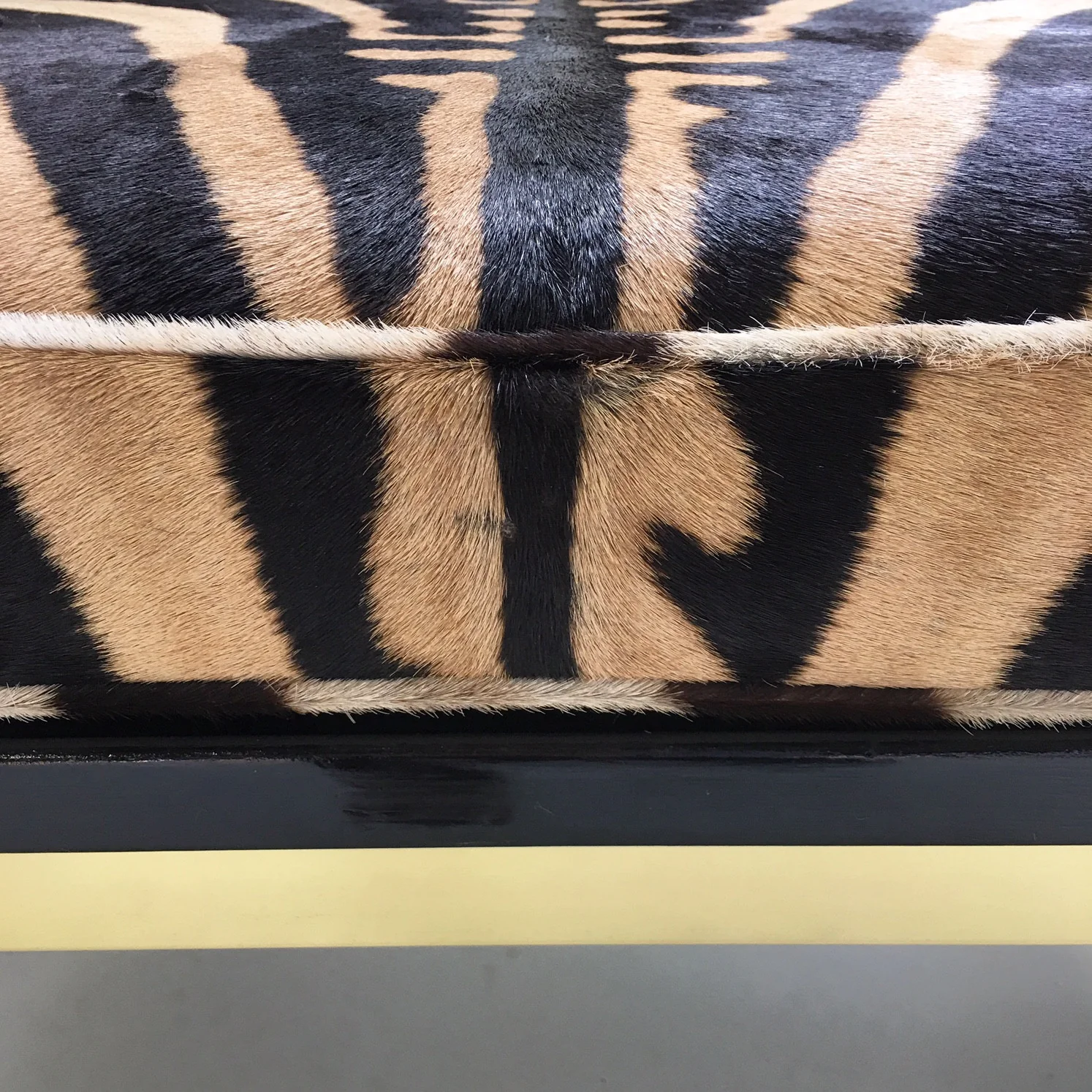 Knoll Style Zebra Hide and Brass Ottomans, pair - Image 2