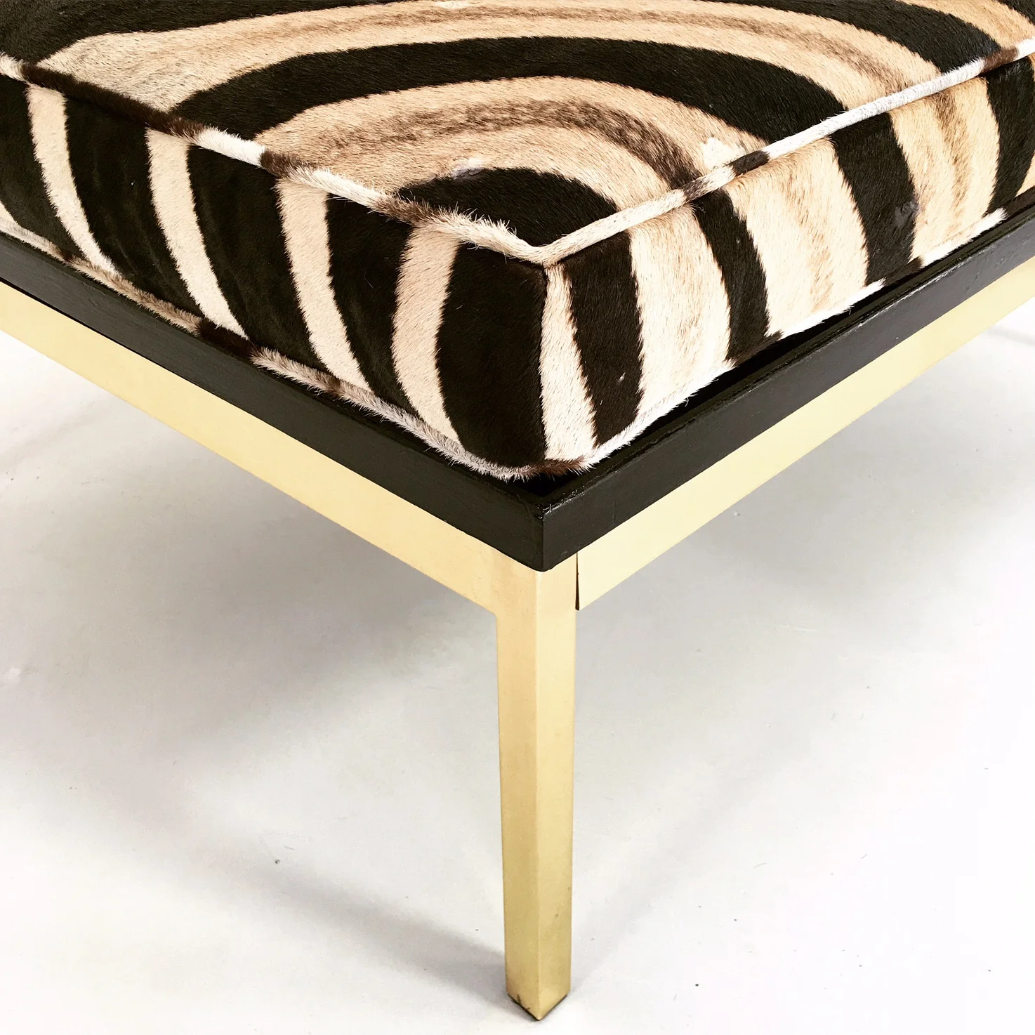 Knoll Style Zebra Hide and Brass Ottomans, pair - Image 4