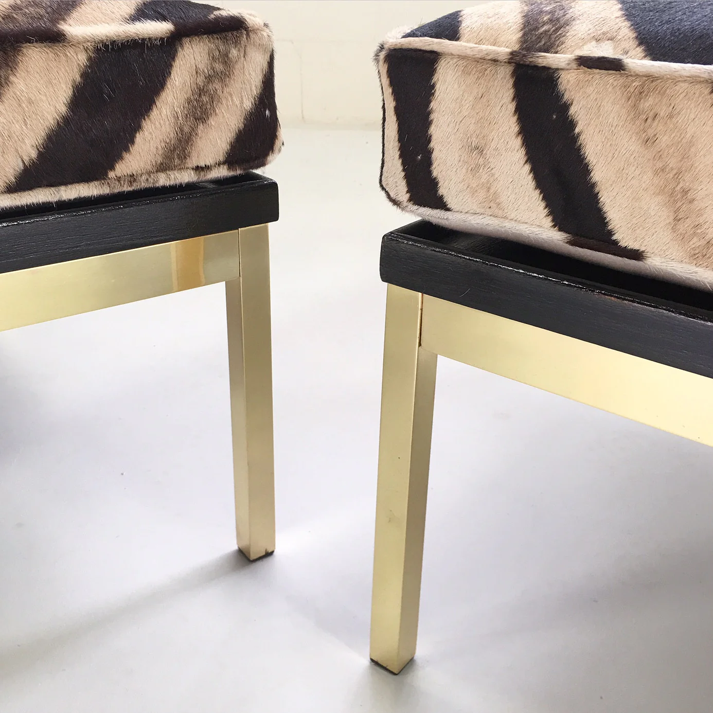 Knoll Style Zebra Hide and Brass Ottomans, pair - Image 6