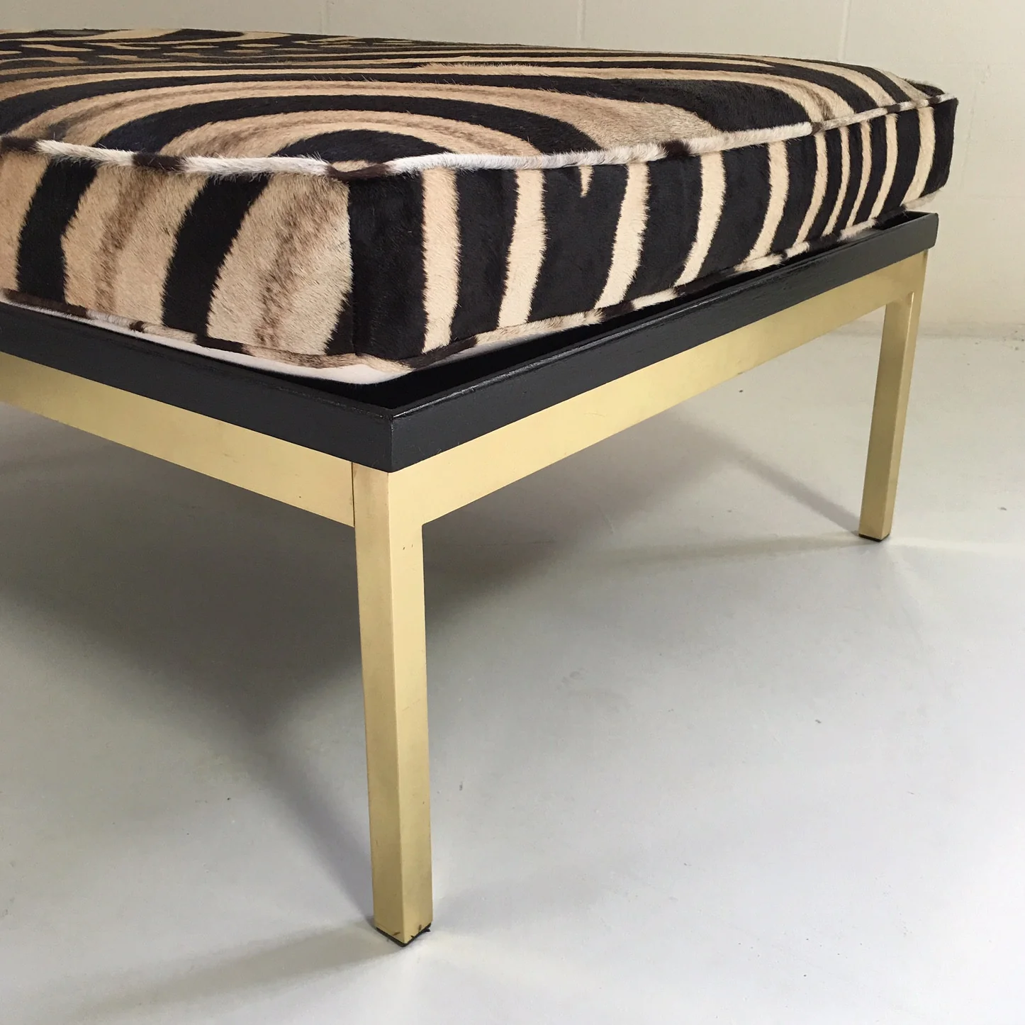 Knoll Style Zebra Hide and Brass Ottomans, pair - Image 9