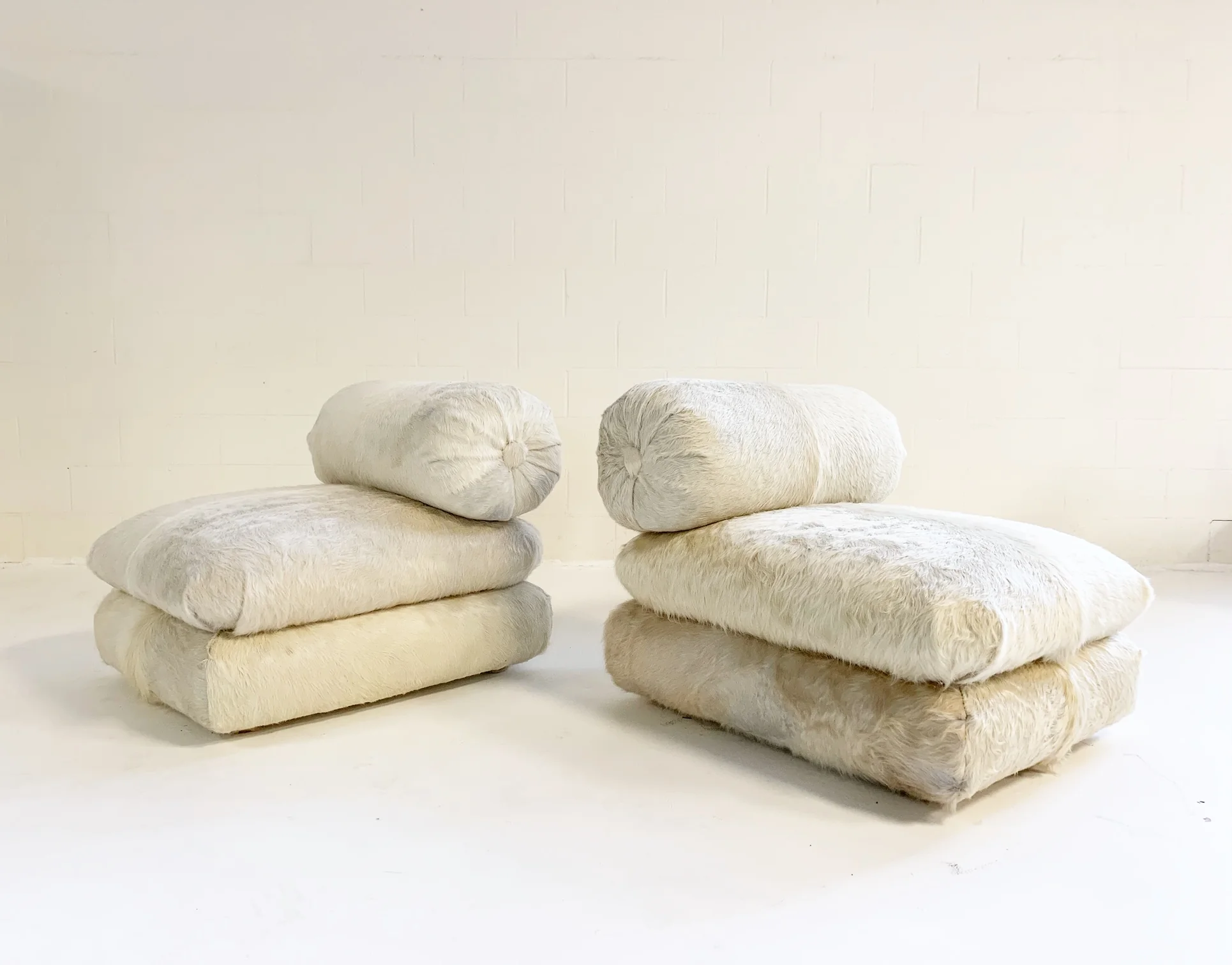 Large Slipper Chairs in Brazilian Cowhide, pair