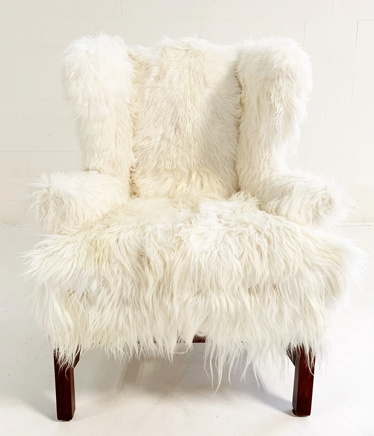 Large Wingback Chair and Ottoman in Angora Goatskin - Image 4