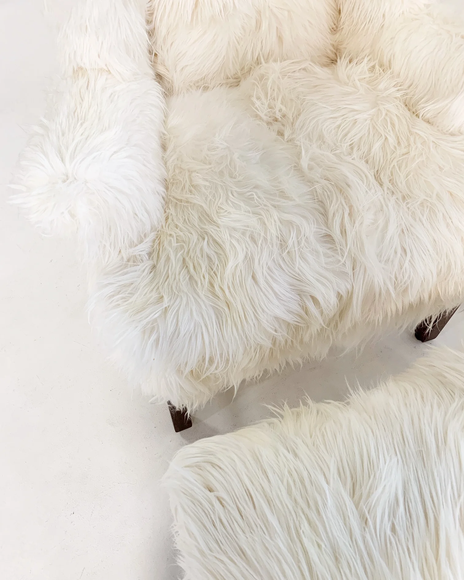 Large Wingback Chair and Ottoman in Angora Goatskin - Image 5