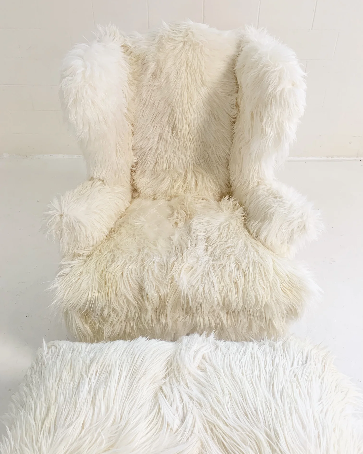 Large Wingback Chair and Ottoman in Angora Goatskin - Image 7
