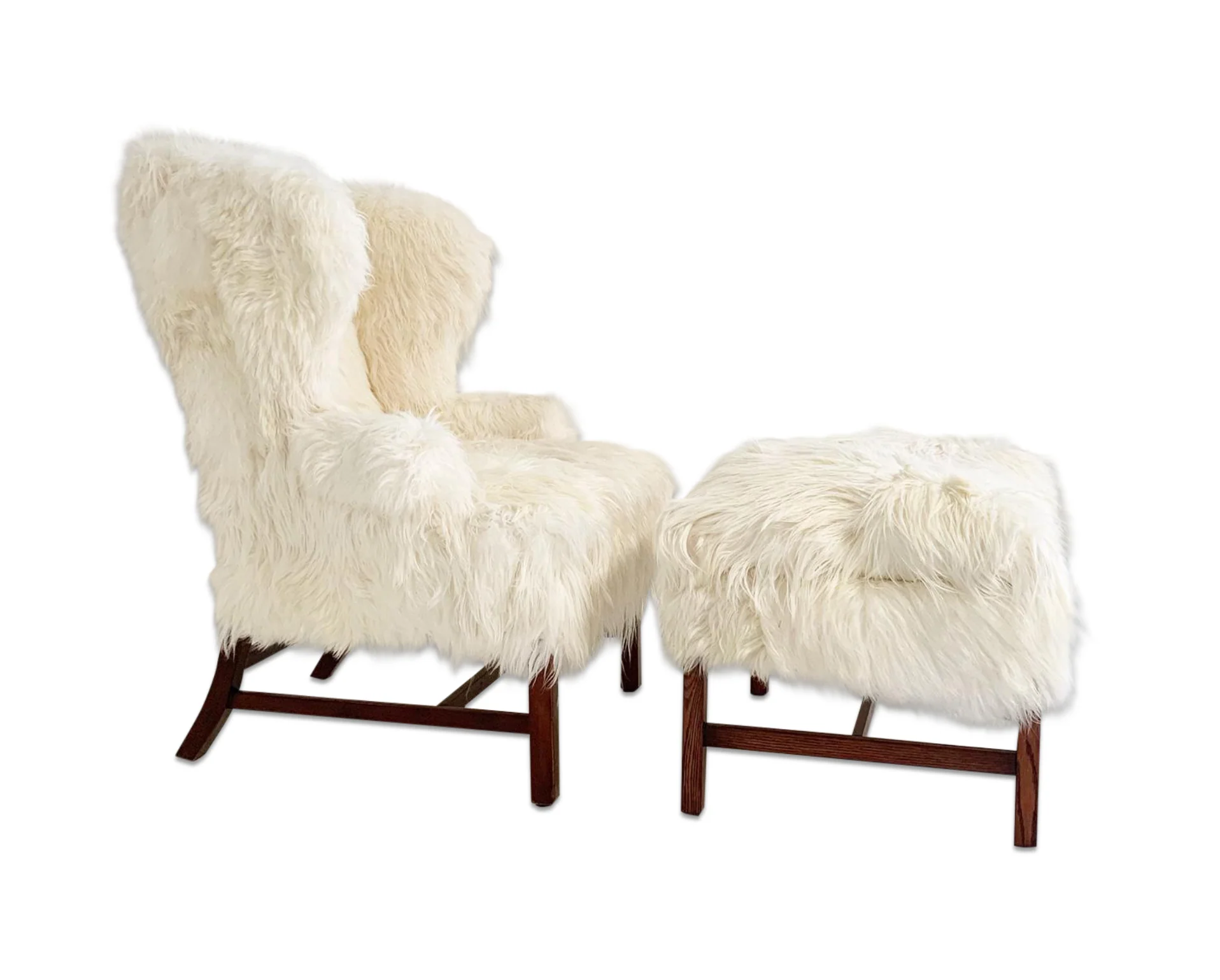Large Wingback Chair and Ottoman in Angora Goatskin - Image 9