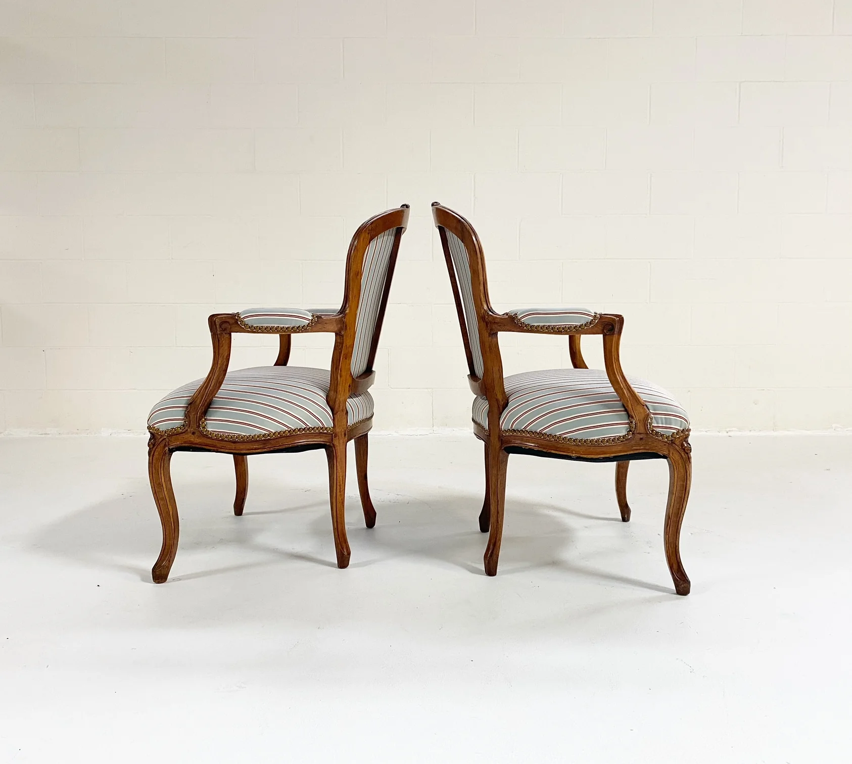 Louis XV Style Beech Fauteuils in Dedar Stripe, Pair - Image 3