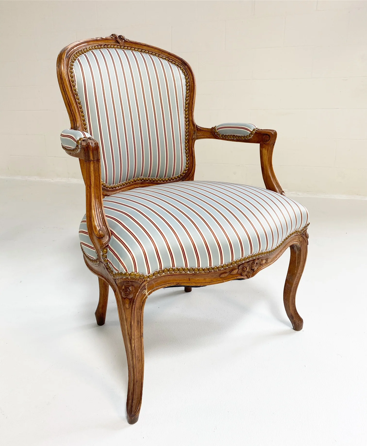 Louis XV Style Beech Fauteuils in Dedar Stripe, Pair - Image 5