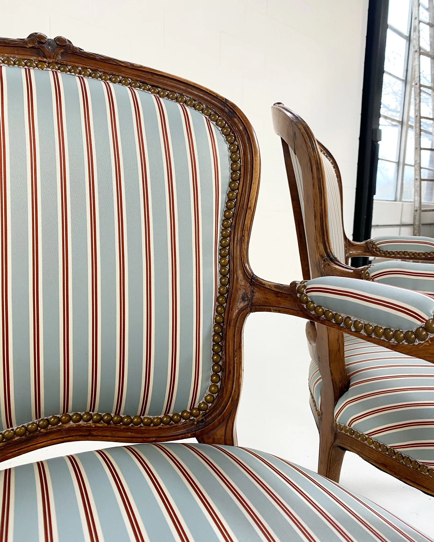 Louis XV Style Beech Fauteuils in Dedar Stripe, Pair - Image 7