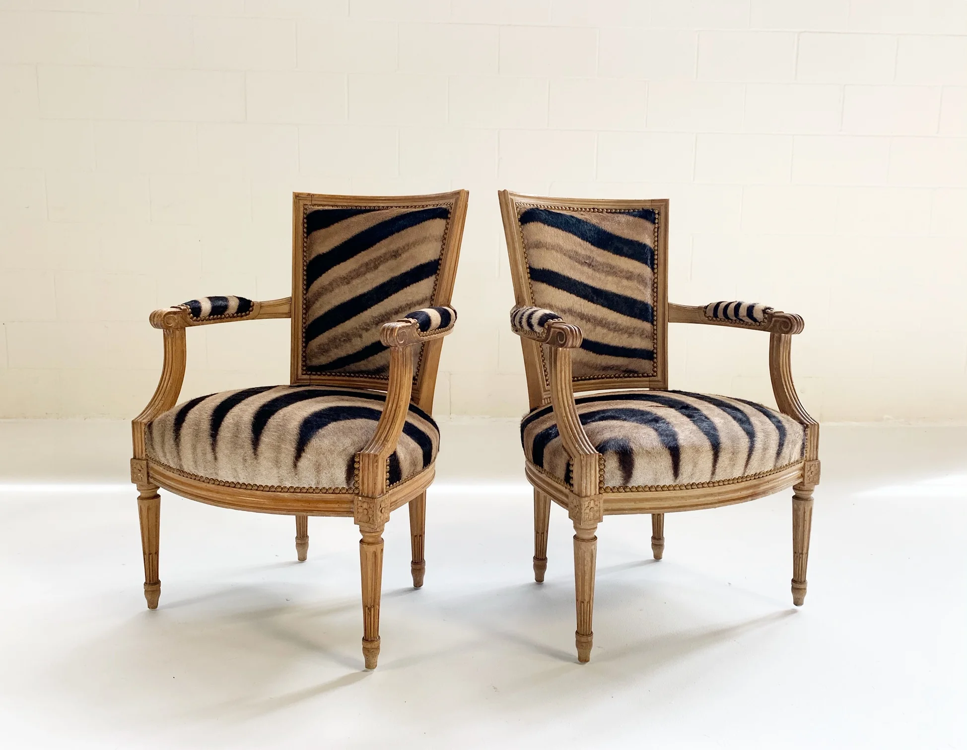 Louis XVI Style Armchairs in Zebra Hide, pair