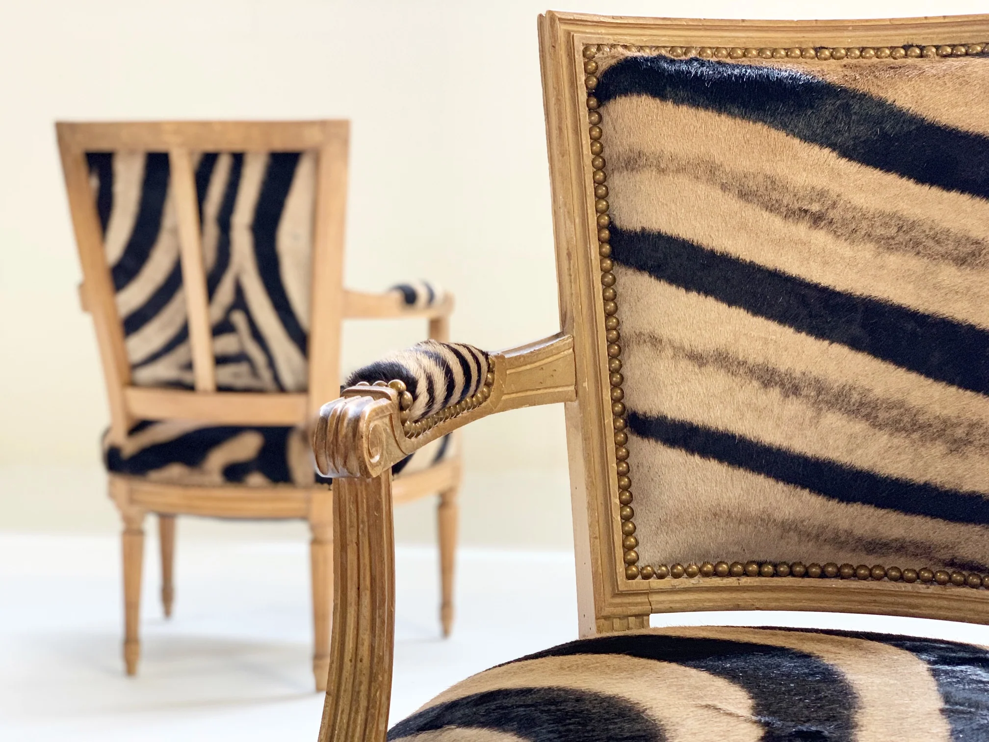 Louis XVI Style Armchairs in Zebra Hide, pair - Image 2