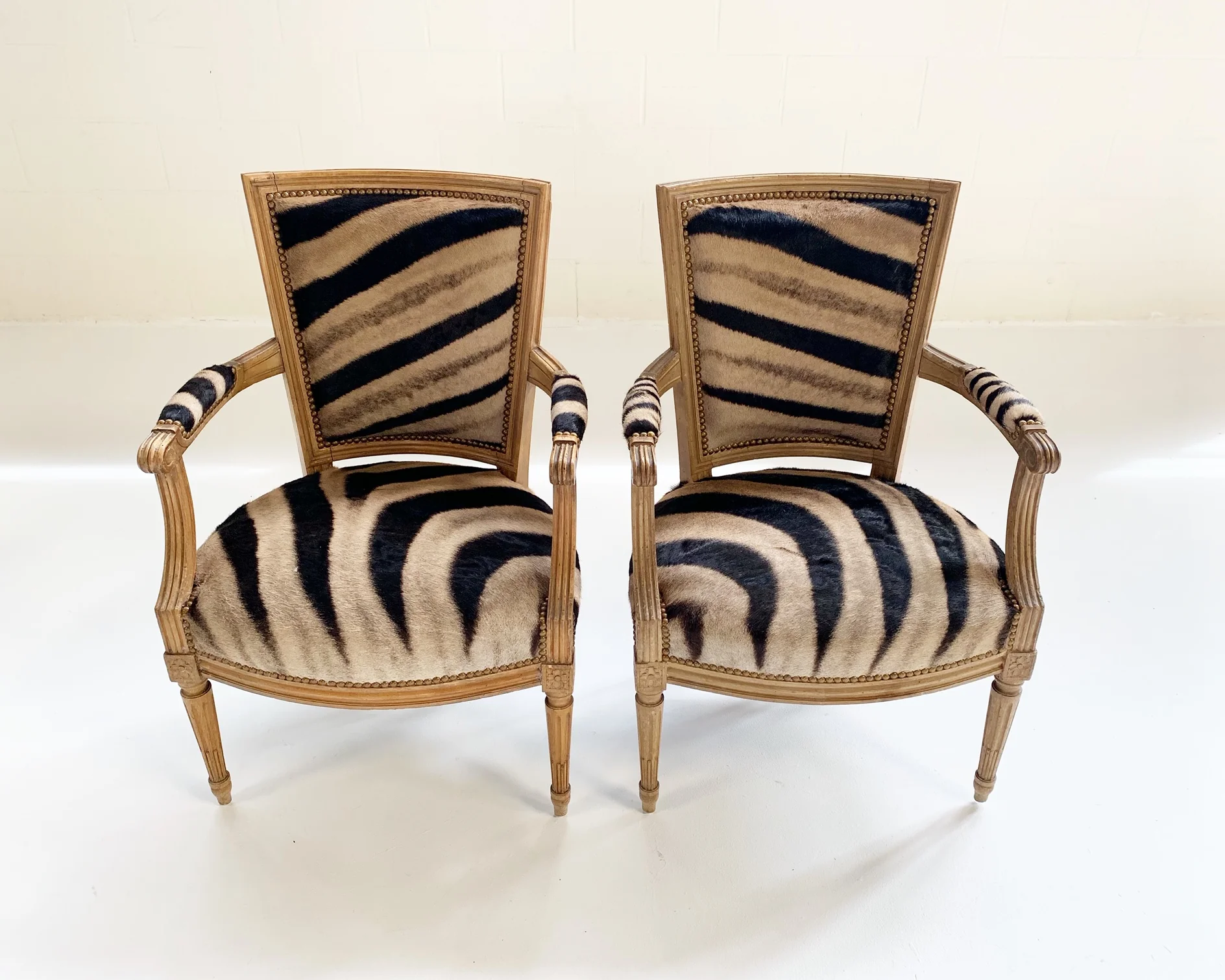 Louis XVI Style Armchairs in Zebra Hide, pair - Image 3