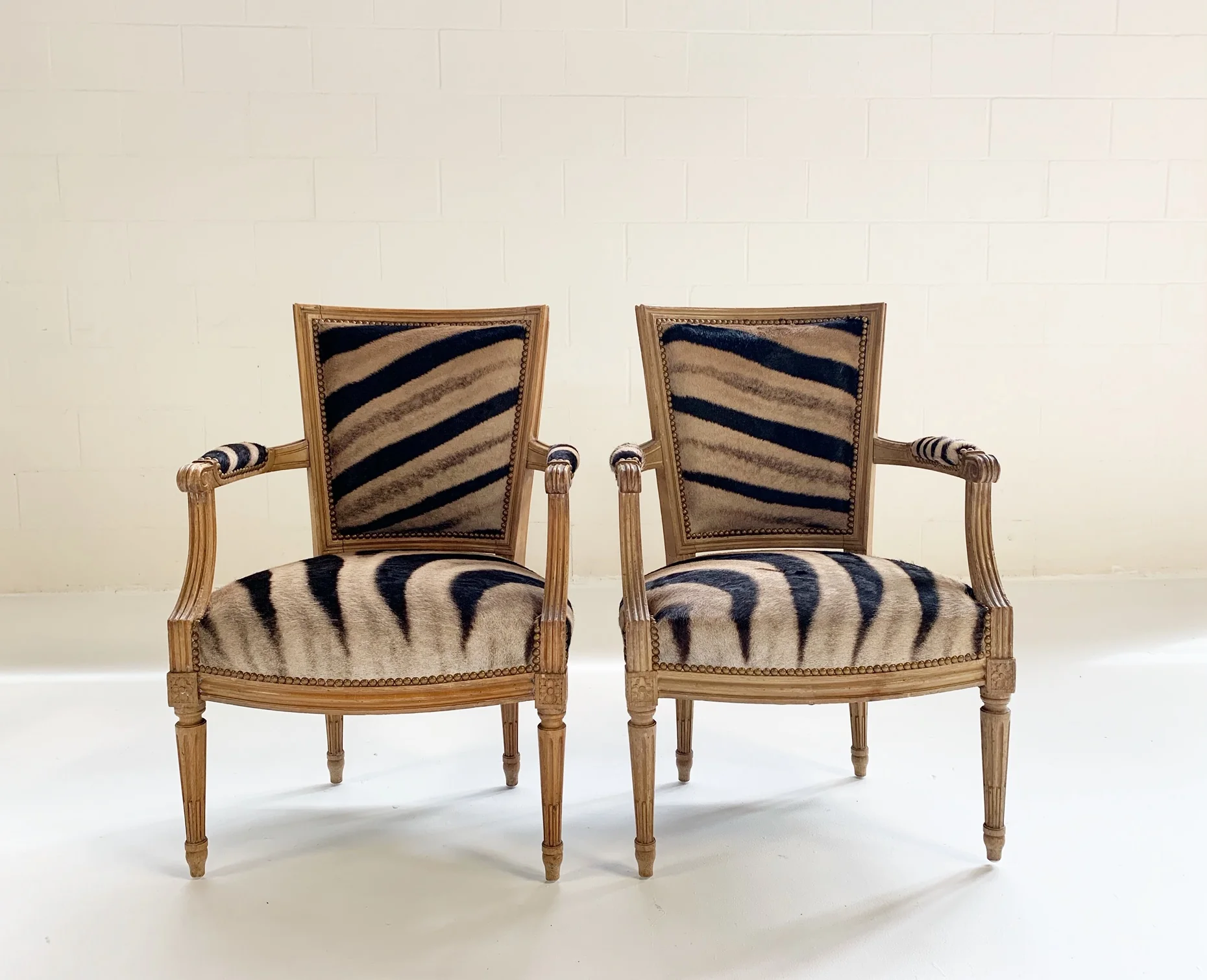 Louis XVI Style Armchairs in Zebra Hide, pair - Image 4