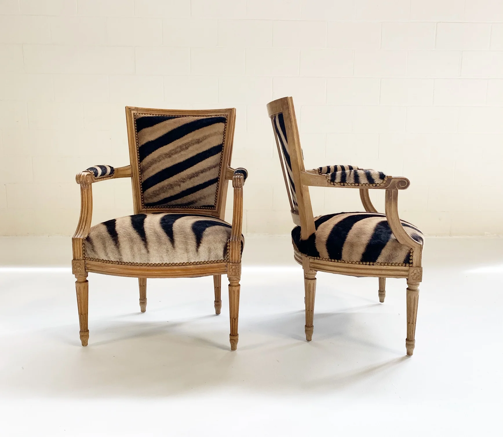 Louis XVI Style Armchairs in Zebra Hide, pair - Image 5