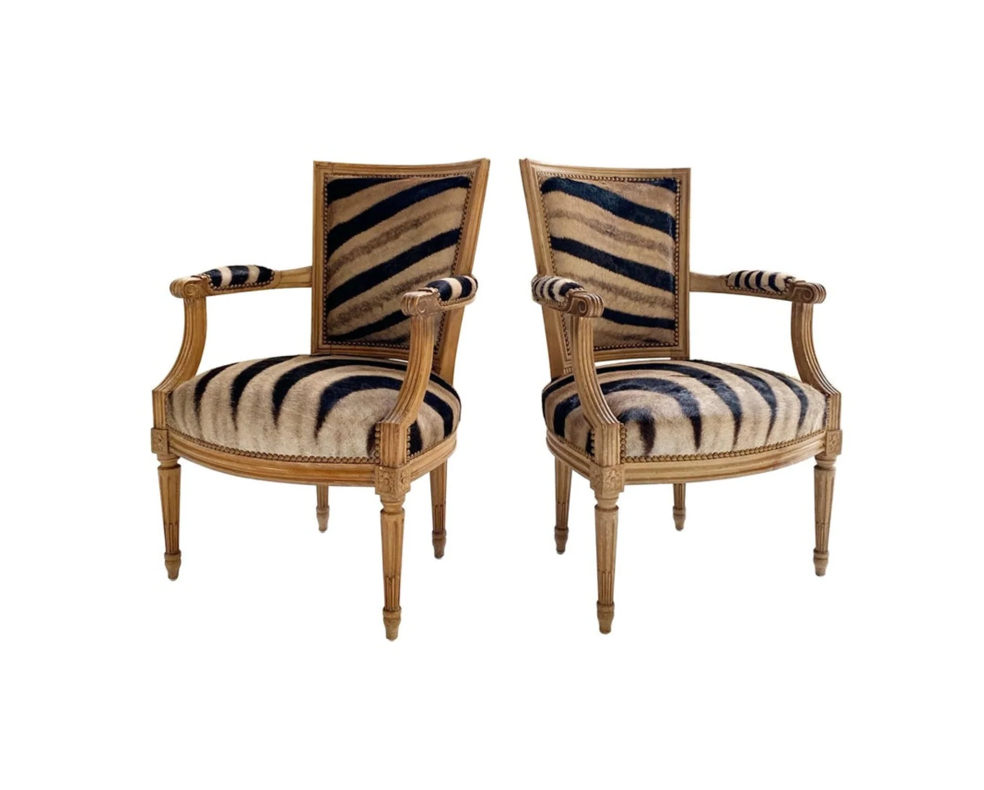 Louis XVI Style Armchairs in Zebra Hide, pair - Image 8