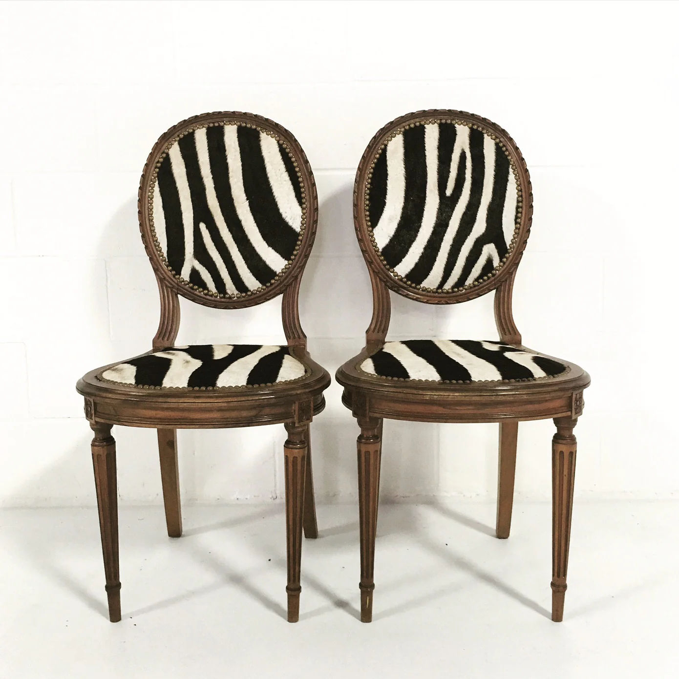 Louis XVI Style Side Chairs in Zebra Hide