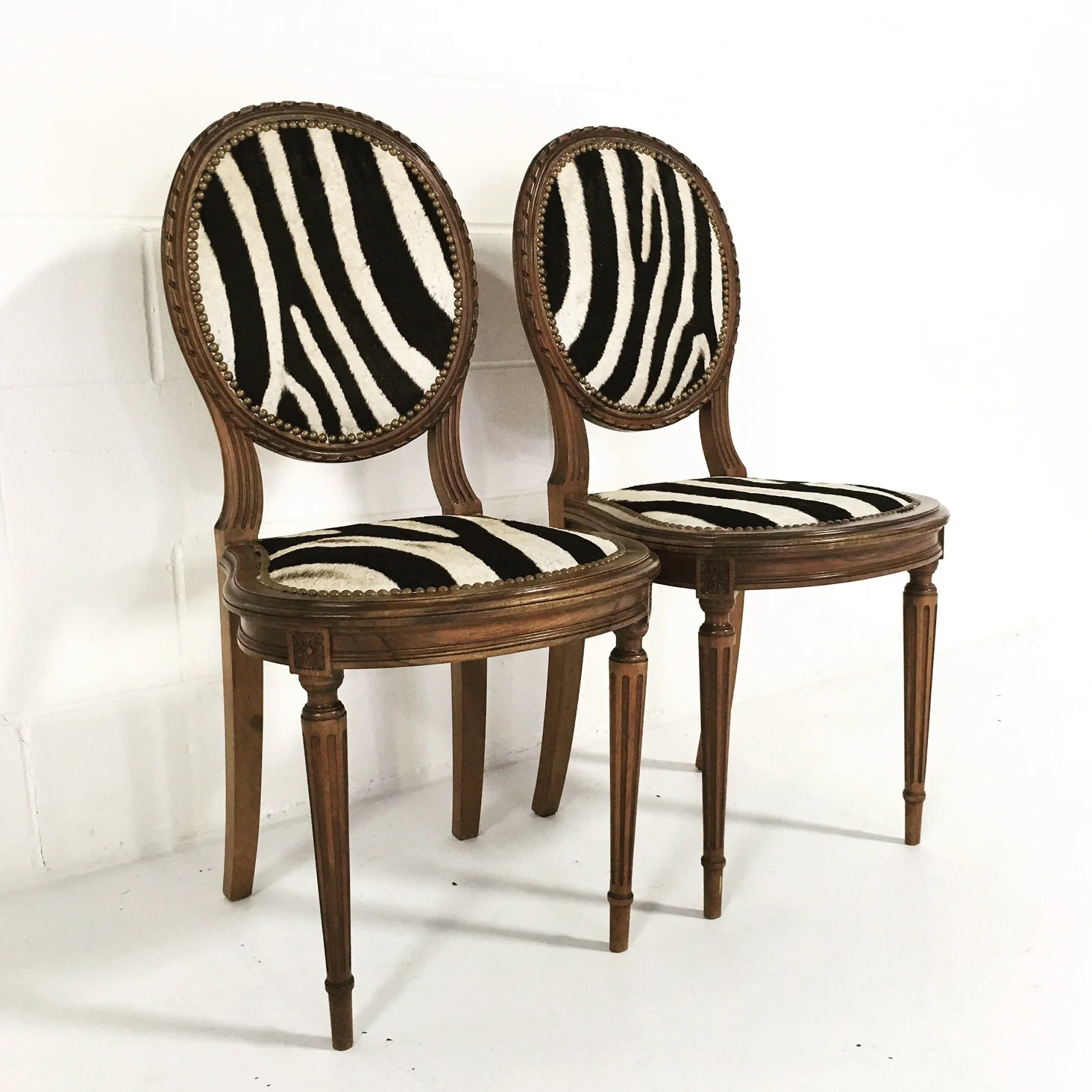 Louis XVI Style Side Chairs in Zebra Hide - Image 3