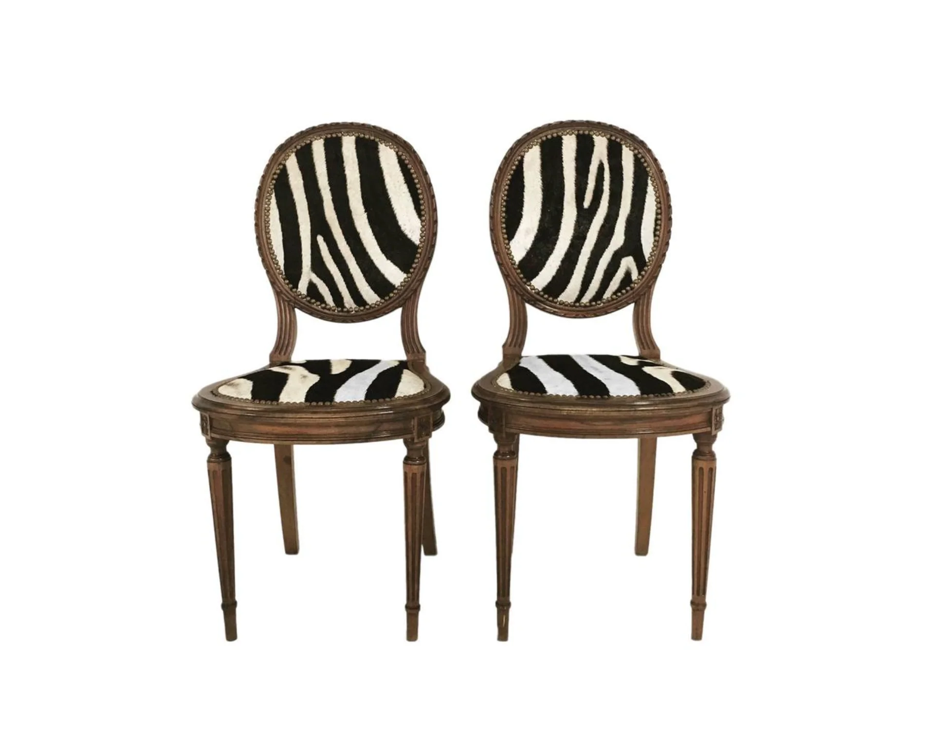 Louis XVI Style Side Chairs in Zebra Hide - Image 6