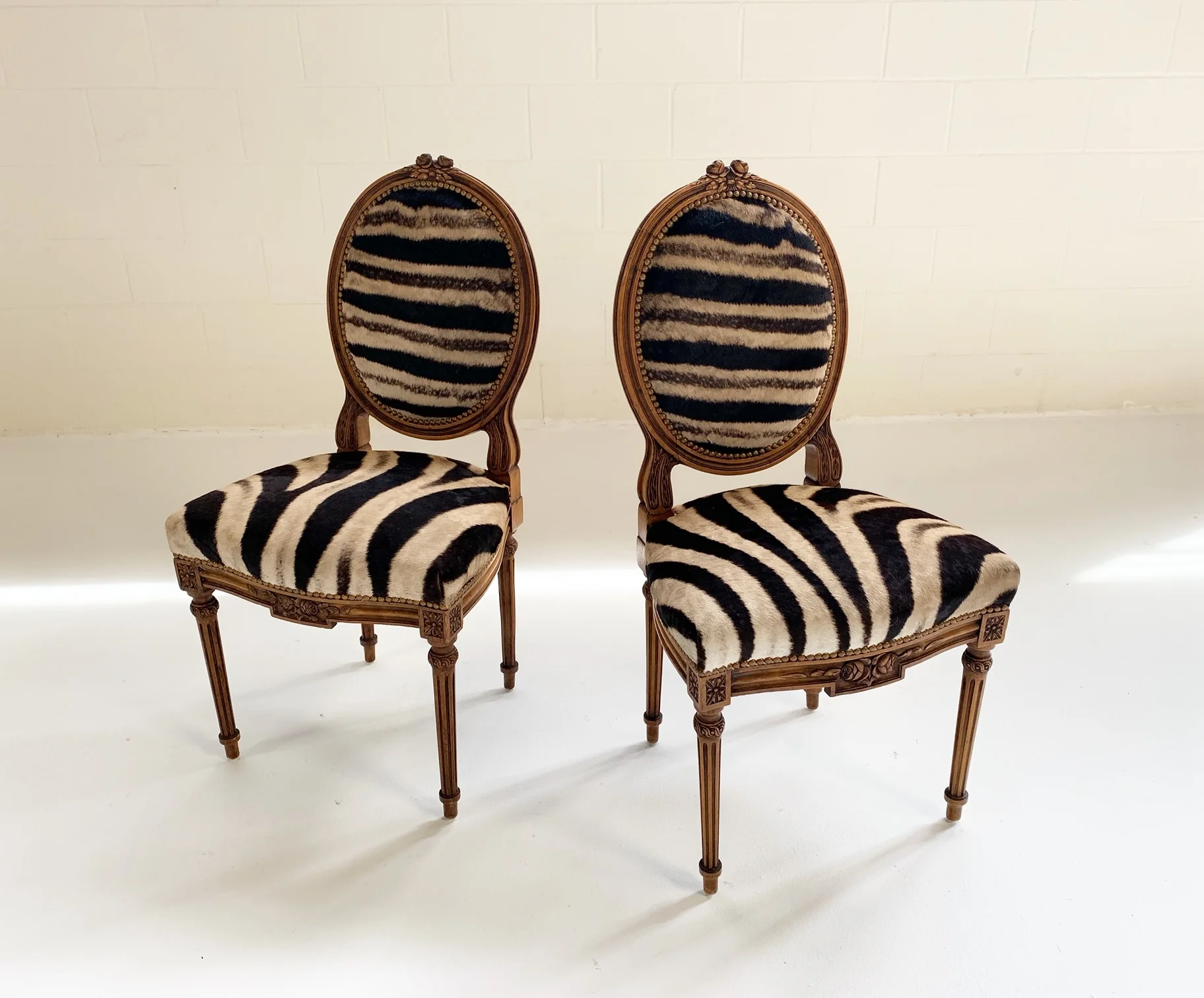 Louis XVI Style Side Chairs in Zebra Hide, pair - Image 3