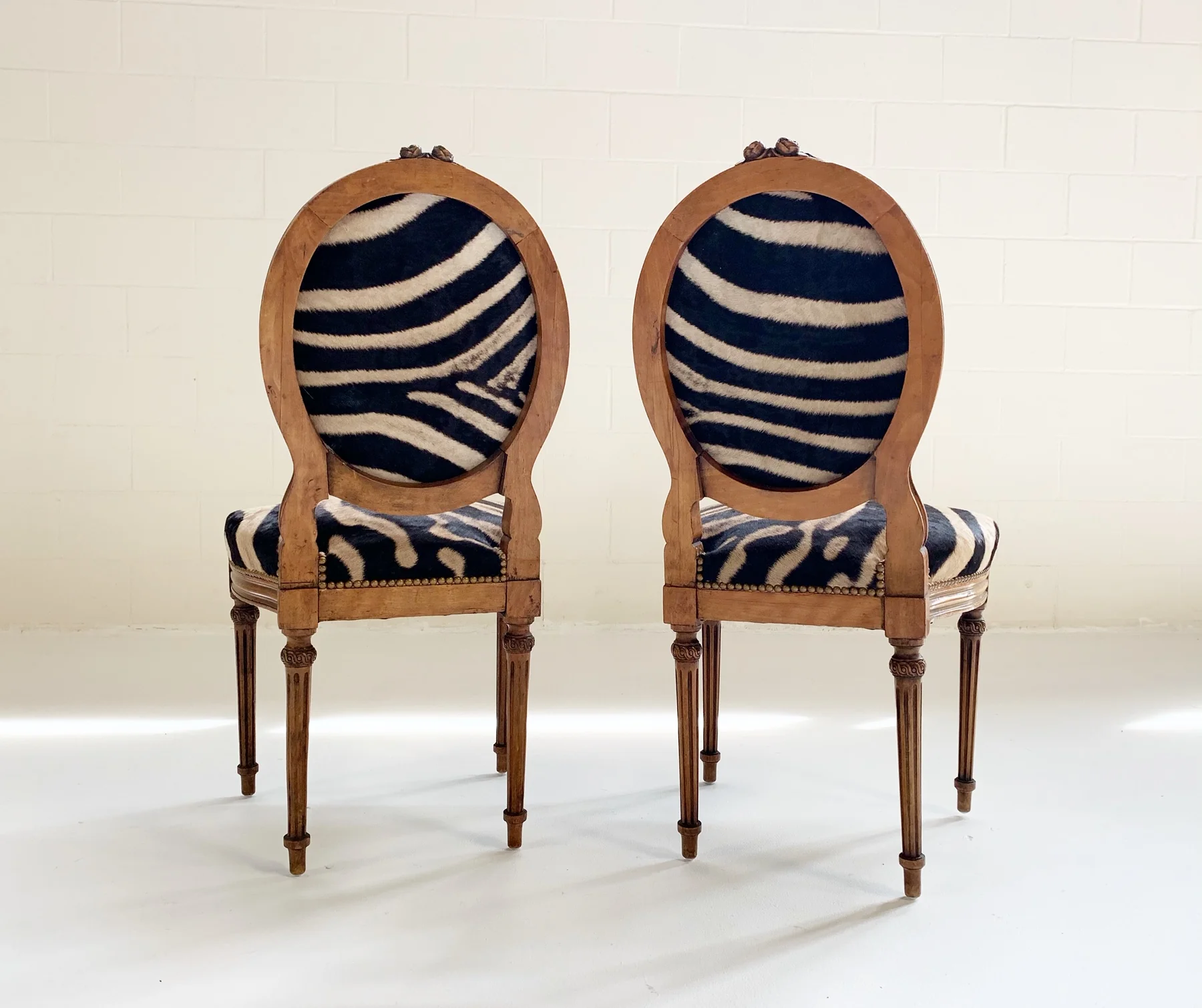 Louis XVI Style Side Chairs in Zebra Hide, pair - Image 5