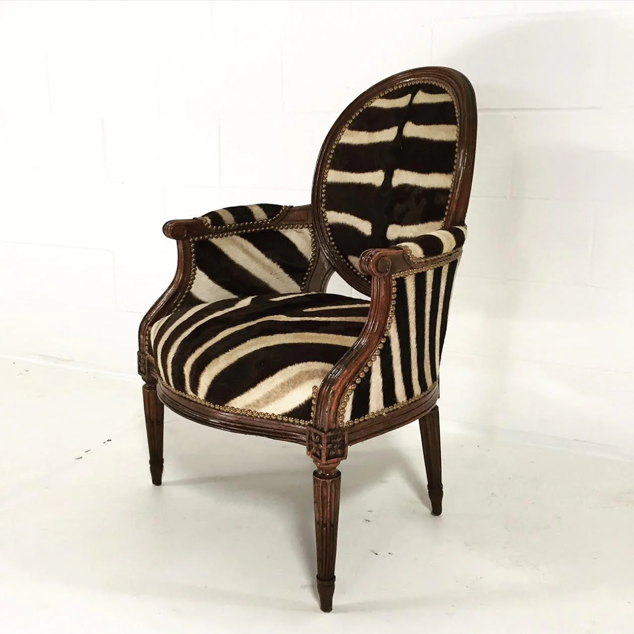 Louis XVI Style Walnut Bergere in Zebra Hide - Image 3