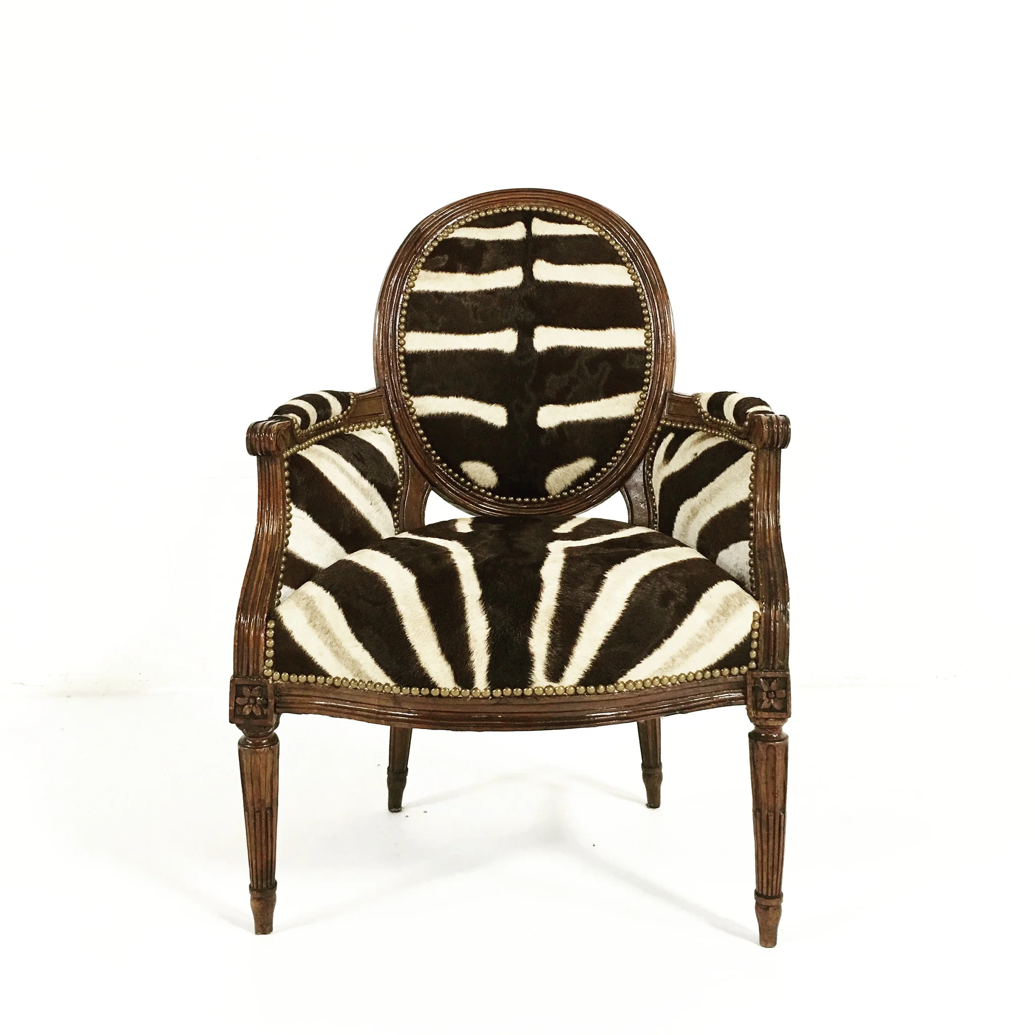 Louis XVI Style Walnut Bergere in Zebra Hide - Image 4