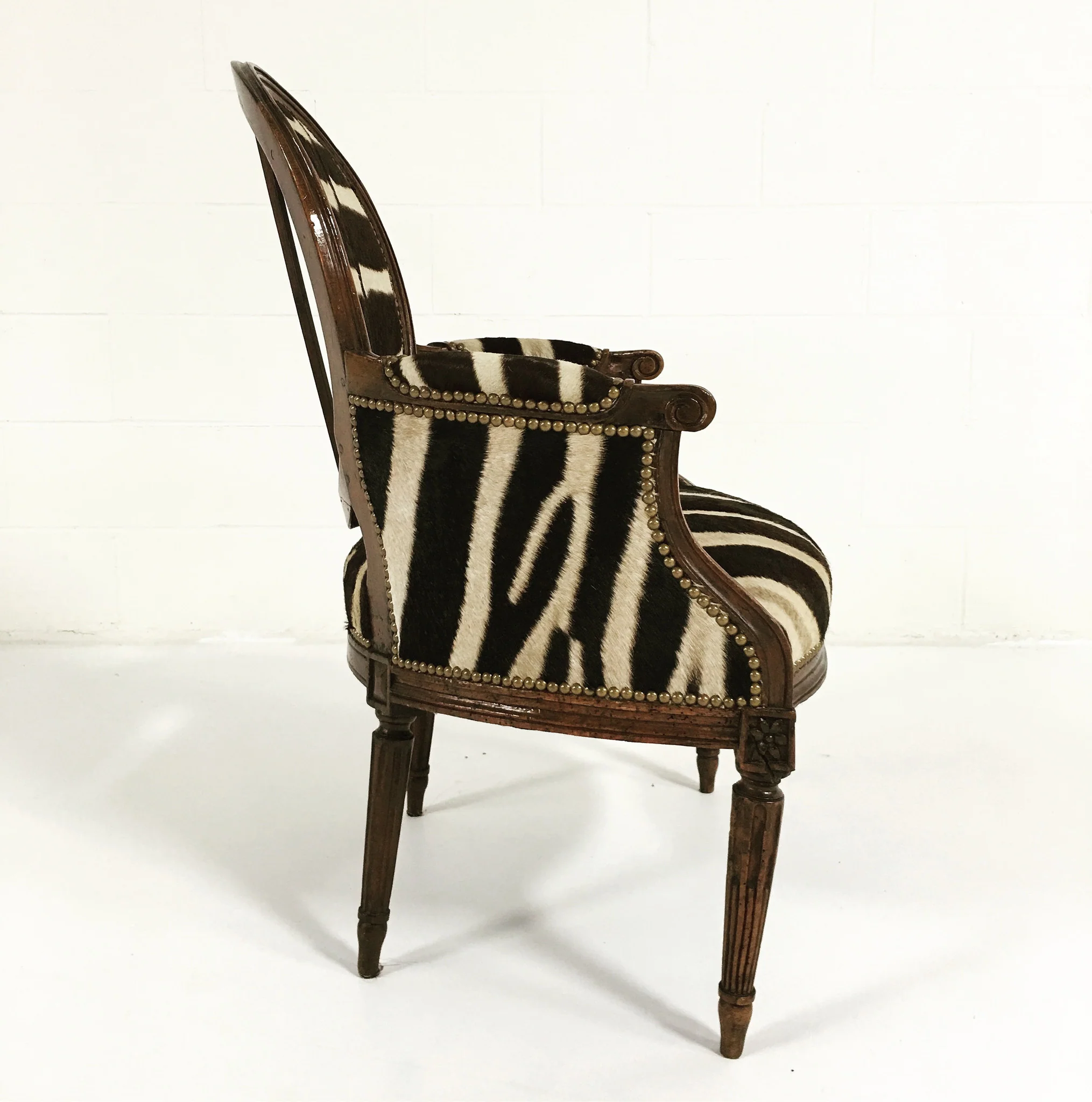 Louis XVI Style Walnut Bergere in Zebra Hide - Image 5