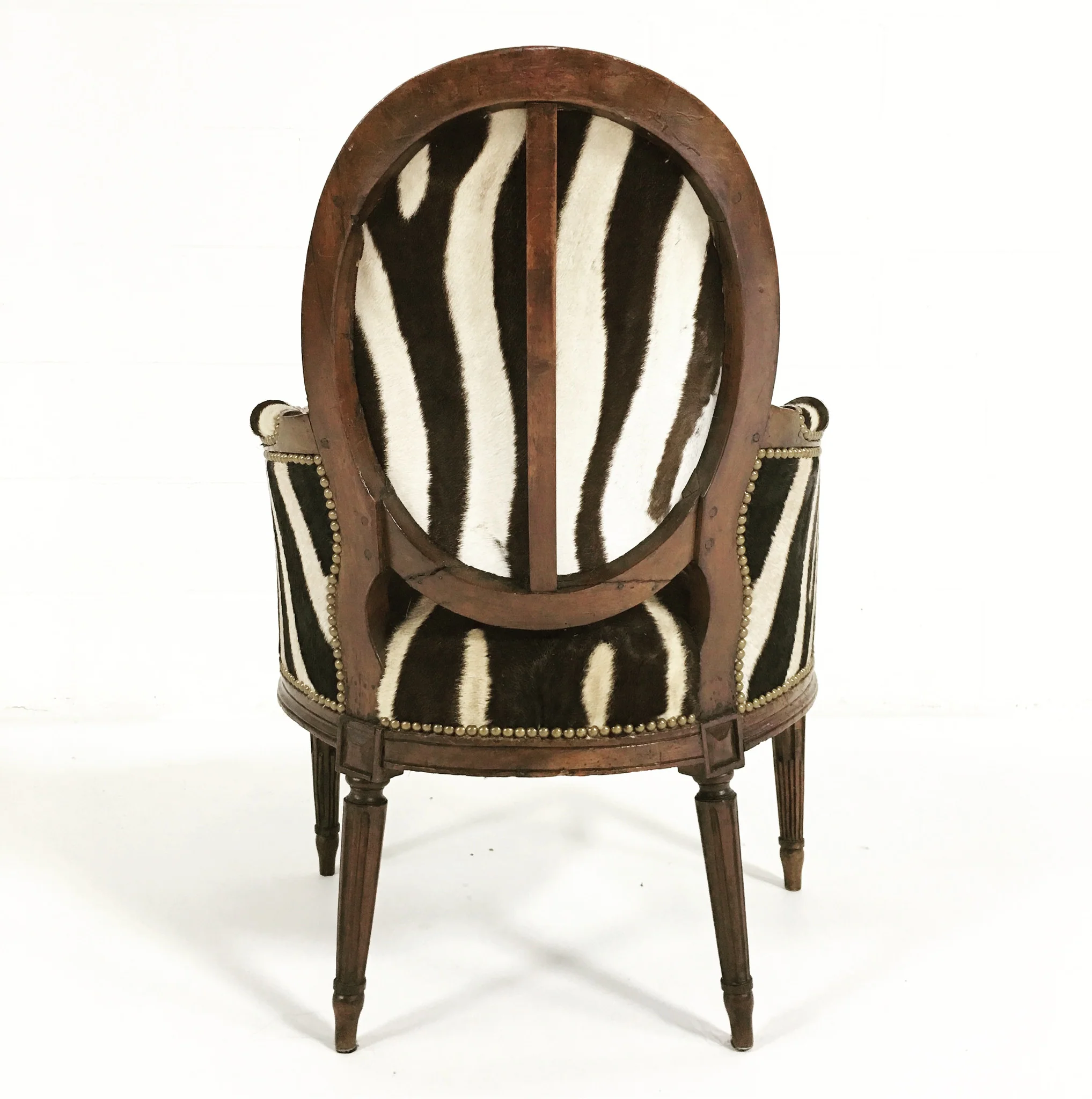 Louis XVI Style Walnut Bergere in Zebra Hide - Image 6