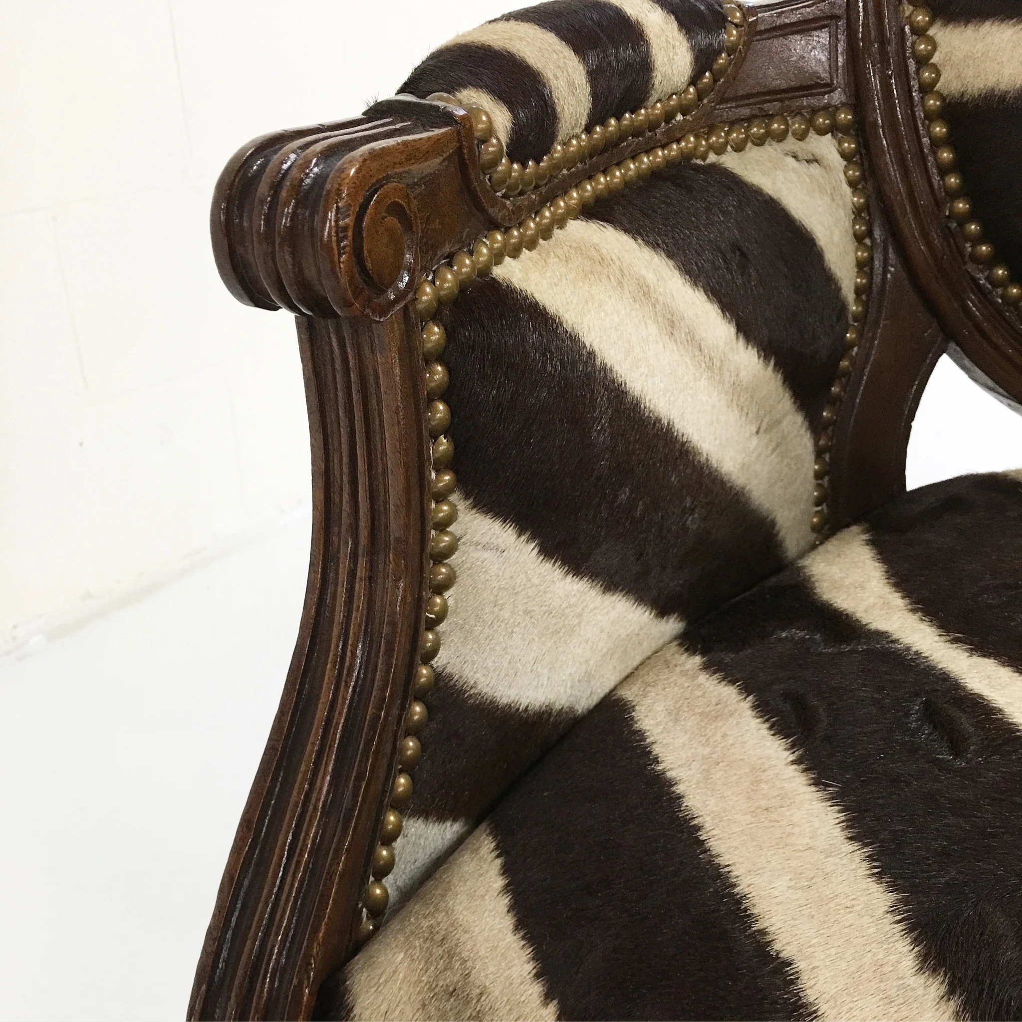 Louis XVI Style Walnut Bergere in Zebra Hide - Image 7