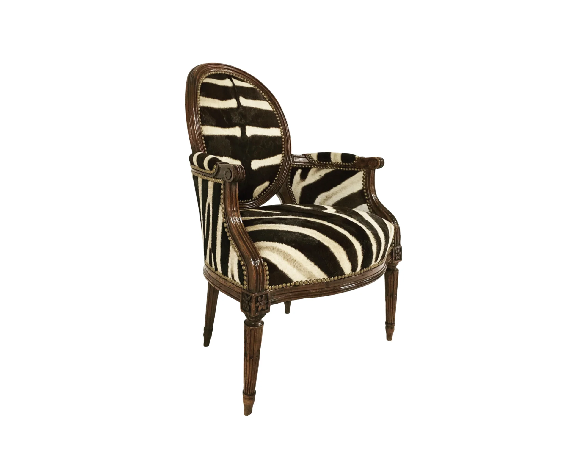 Louis XVI Style Walnut Bergere in Zebra Hide - Image 9