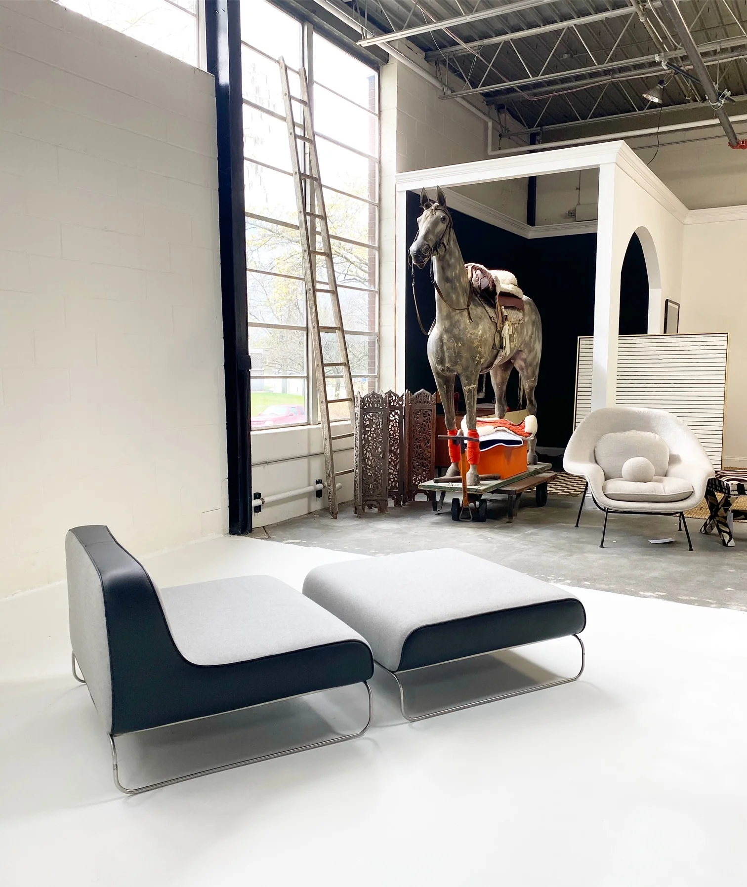 Lounge Chair & Ottoman in Loro Piana Cashmere and Leather - Image 5