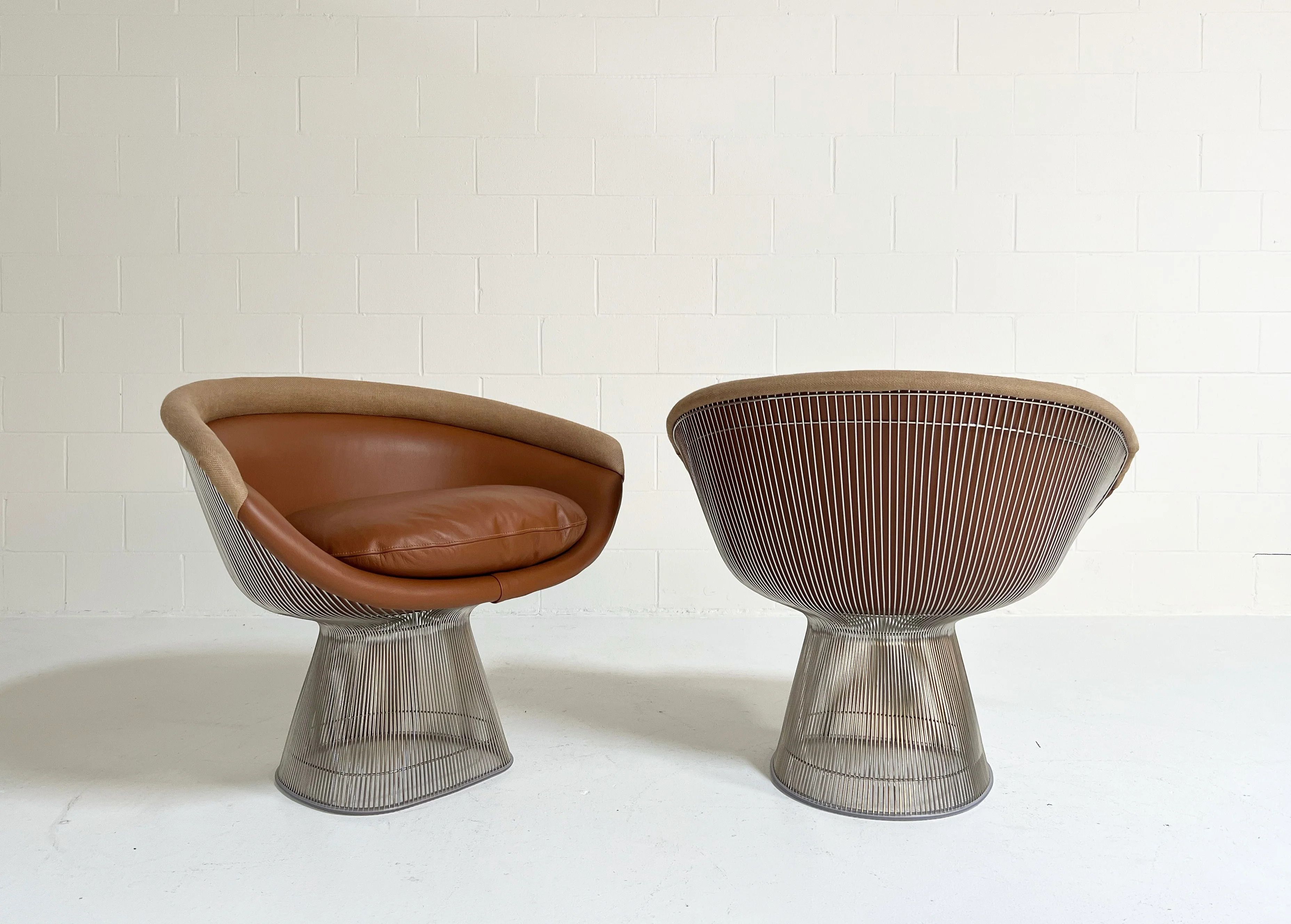 Lounge Chairs in Loro Piana Leather and Linen, pair - Image 3