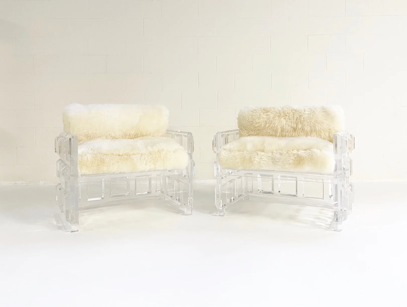 Lucite Chairs with Brazilian Sheepskin Cushions, pair - Image 4