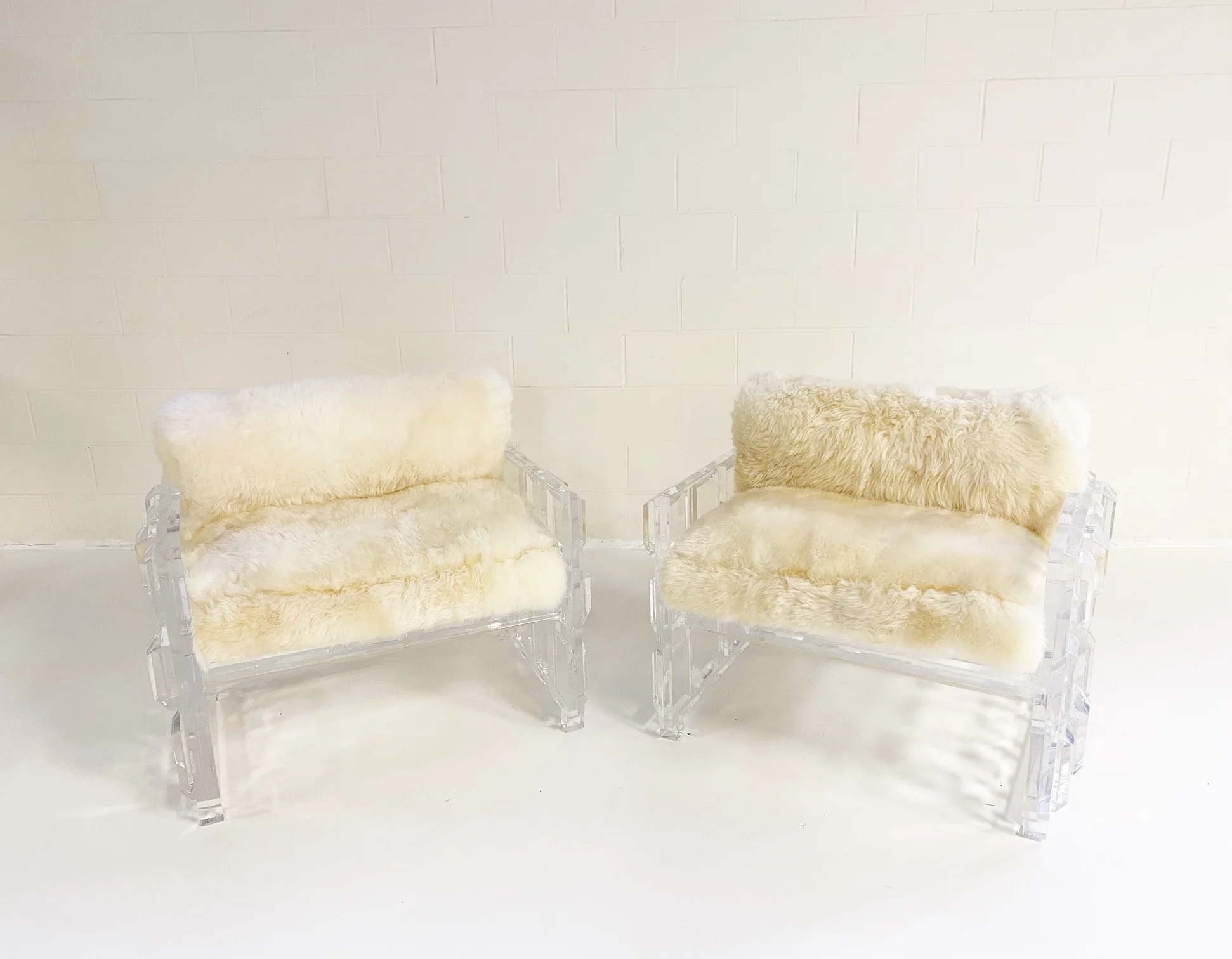 Lucite Chairs with Brazilian Sheepskin Cushions, pair - Image 5