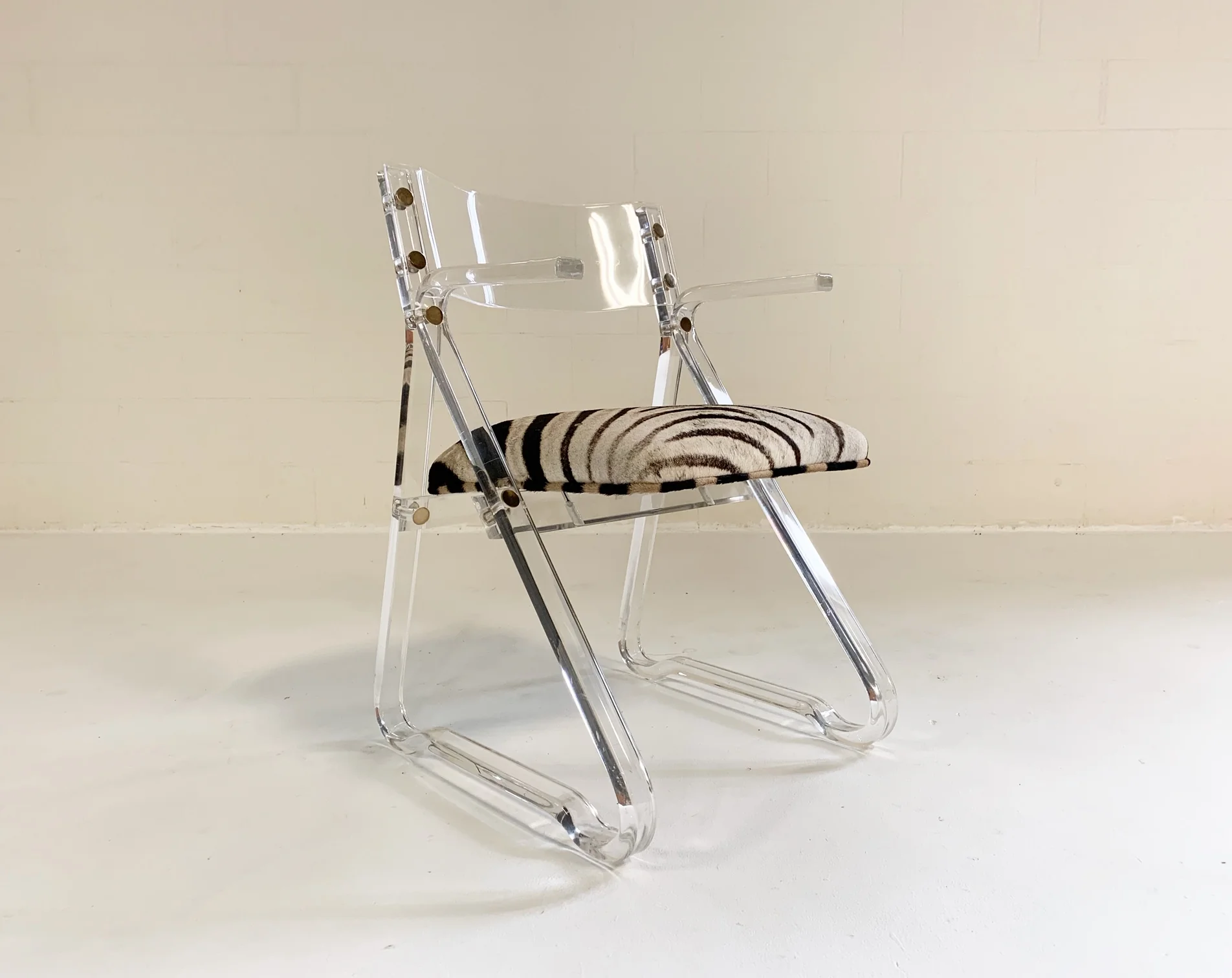 Lucite Desk Chair in Zebra Hide