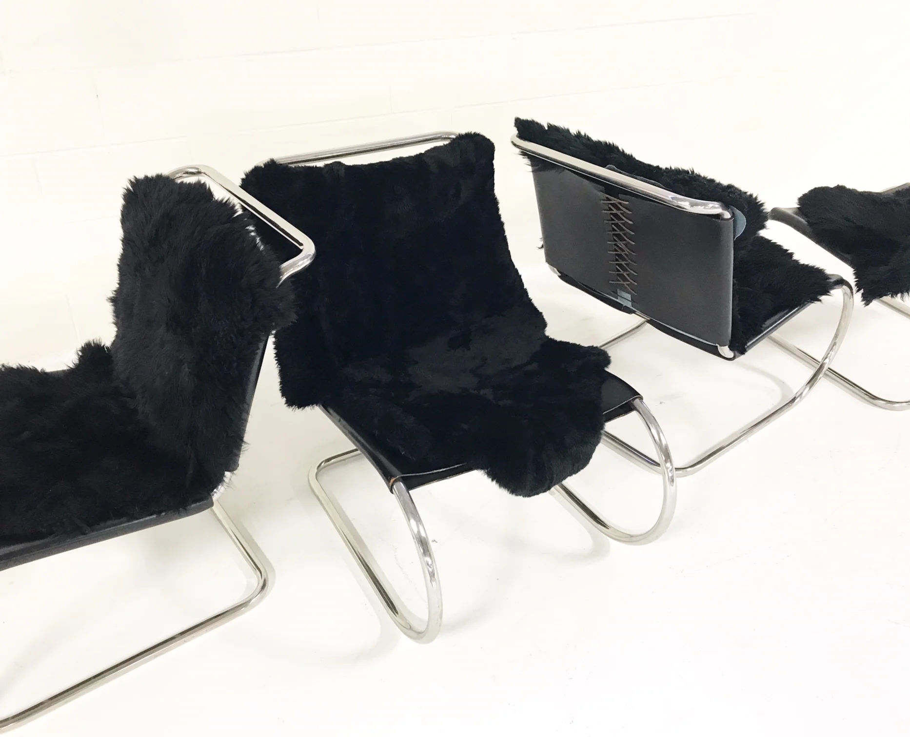 MR Chairs with Brazilian Sheepskins, set of 4 - Image 4