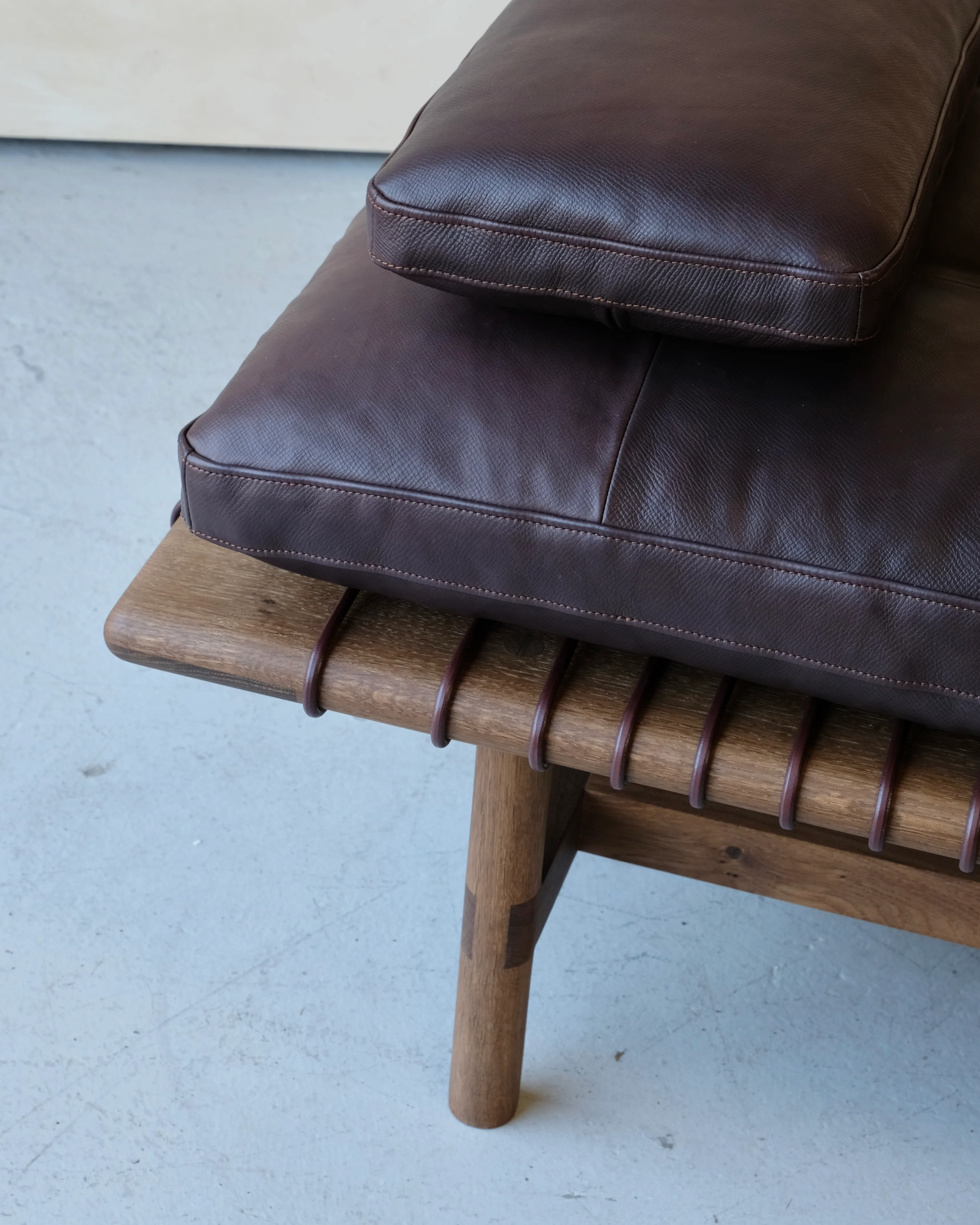 Mesa Daybed in Fumed Oak and Dark Tumbled Hermes Leather - Image 4