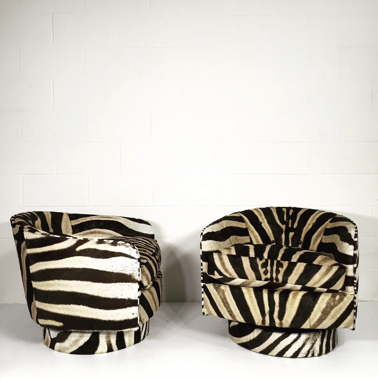 Swivel Tilt Club Chairs in Zebra Hide, pair - Image 4