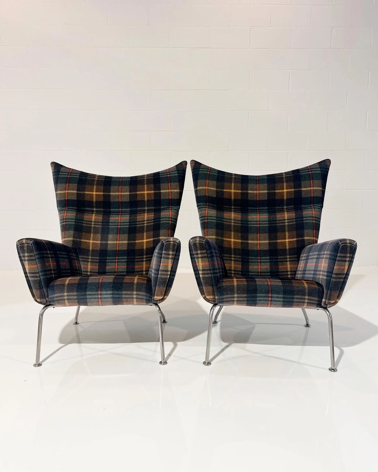 Model CH445 Wing Chairs in Pierre Frey Mohair, Pair