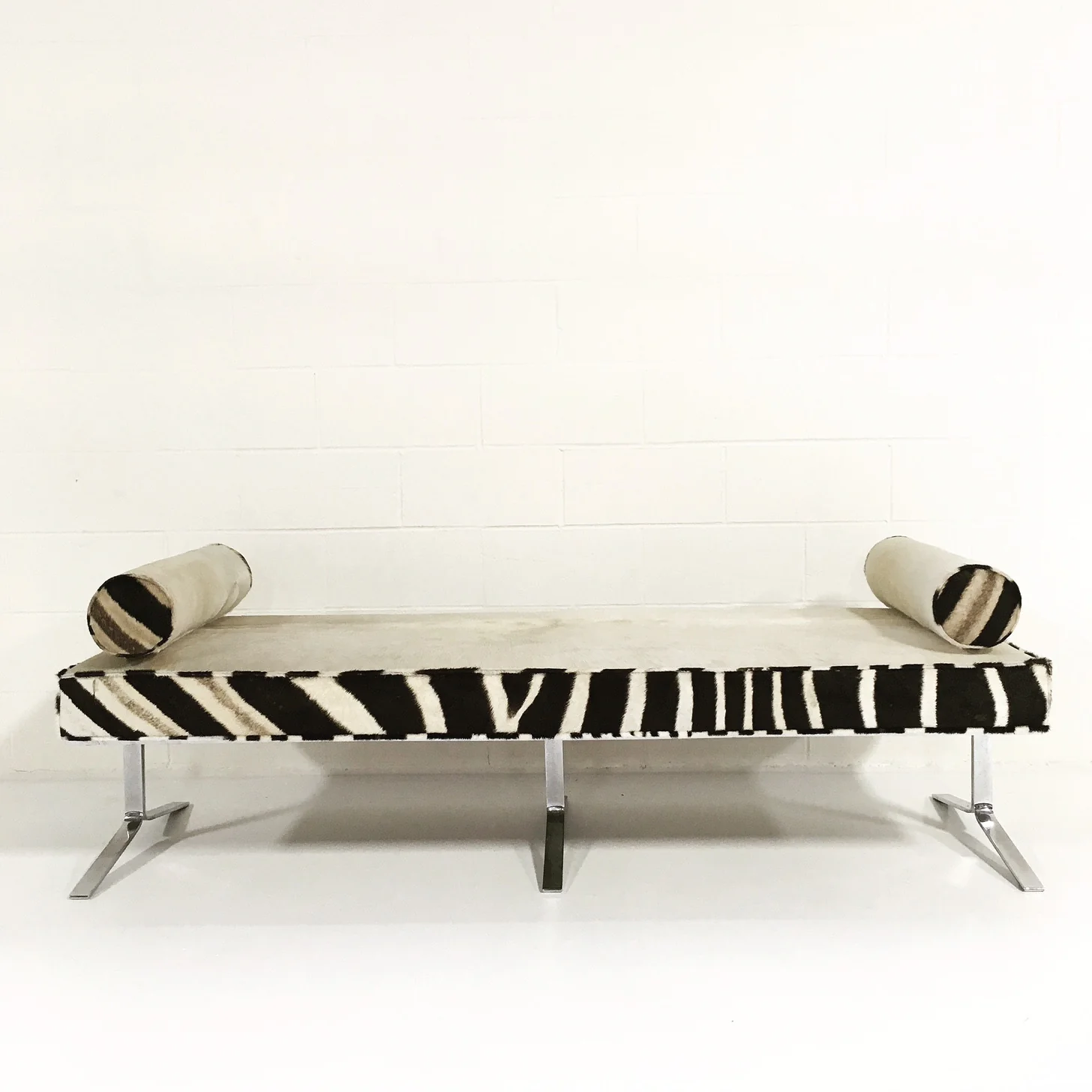 Chrome Bench in Brazilian Cowhide and Zebra Hide