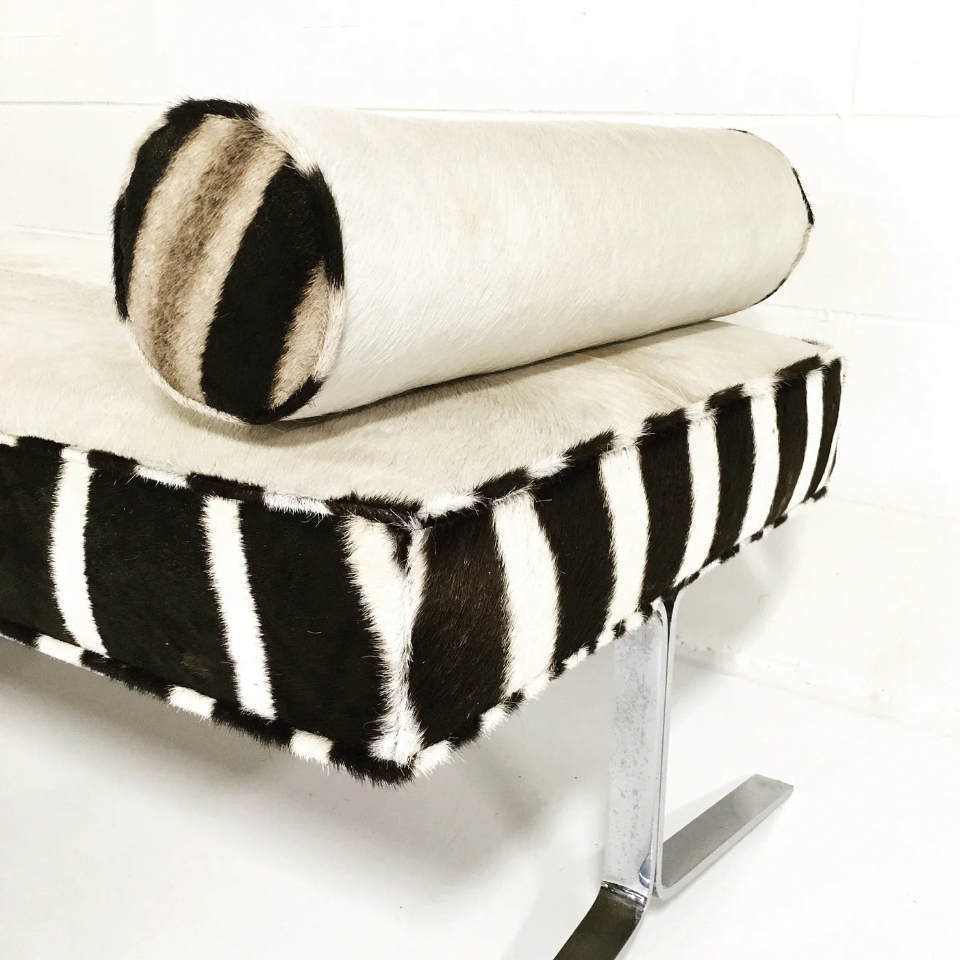 Chrome Bench in Brazilian Cowhide and Zebra Hide - Image 2