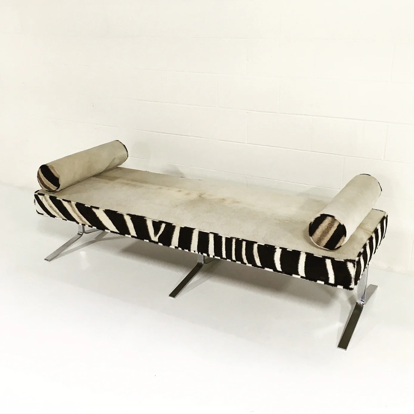 Chrome Bench in Brazilian Cowhide and Zebra Hide - Image 5