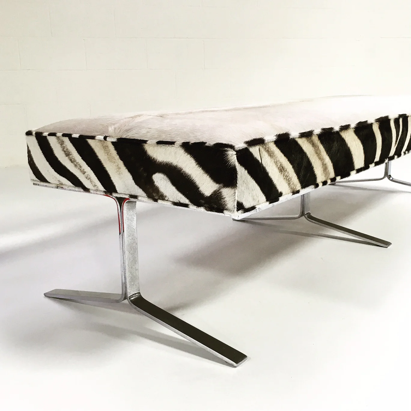 Chrome Bench in Brazilian Cowhide and Zebra Hide - Image 6