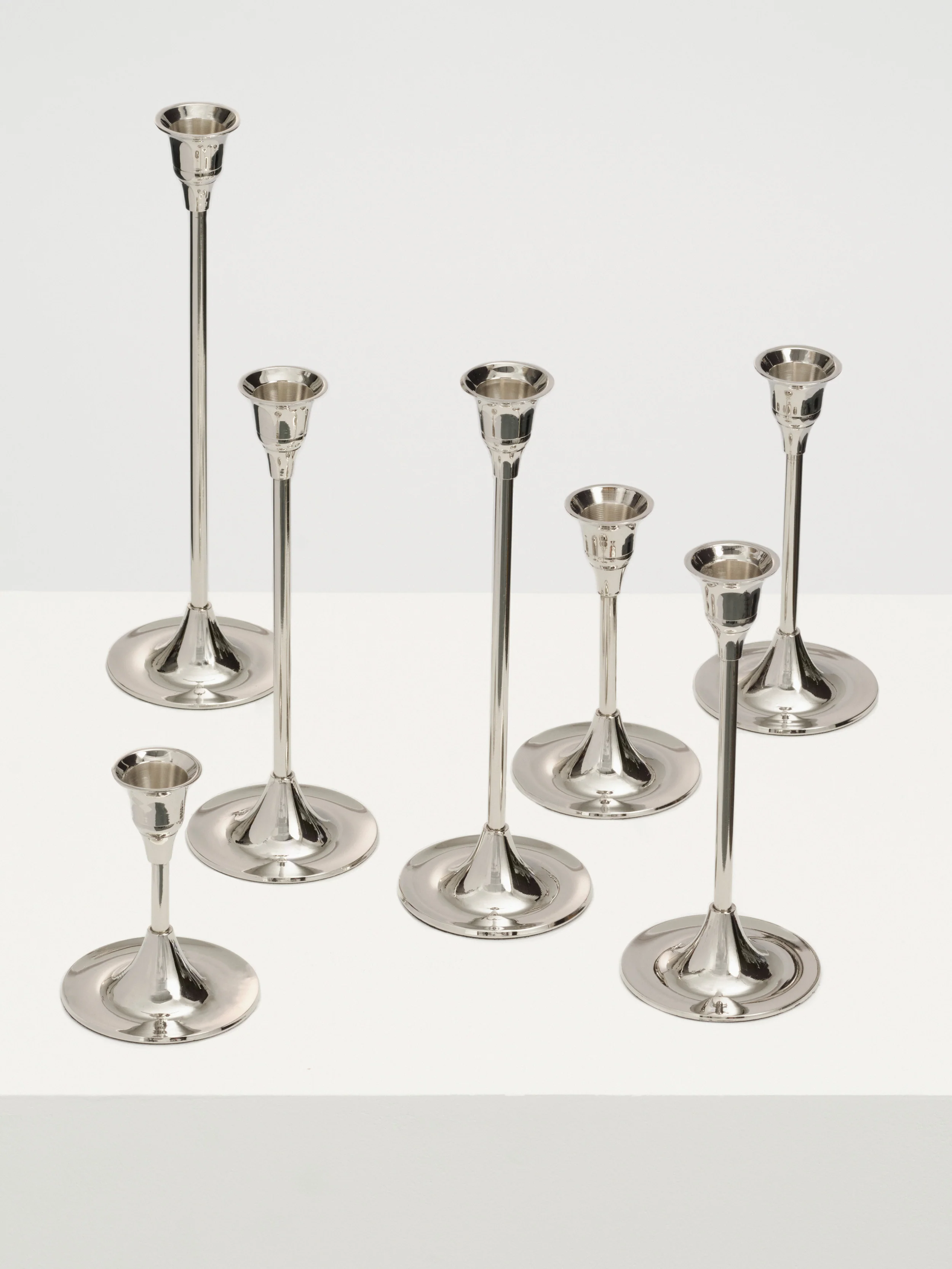 Candlesticks of Various Sizes, Set of 7 - Nickel - Image 2