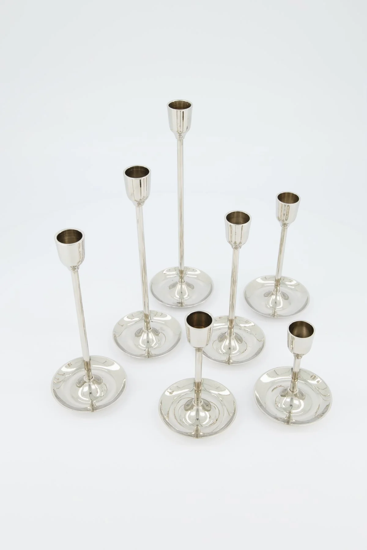 Candlesticks of Various Sizes, Set of 7 - Nickel - Image 4